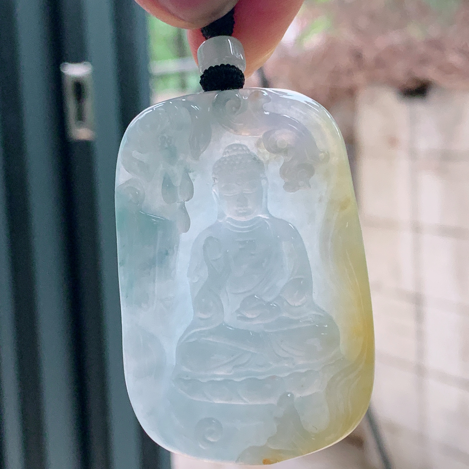 yl实拍58.5*39*5.8缅甸翡翠冰三彩阿弥陀佛佛祖玉吊坠 玉挂件