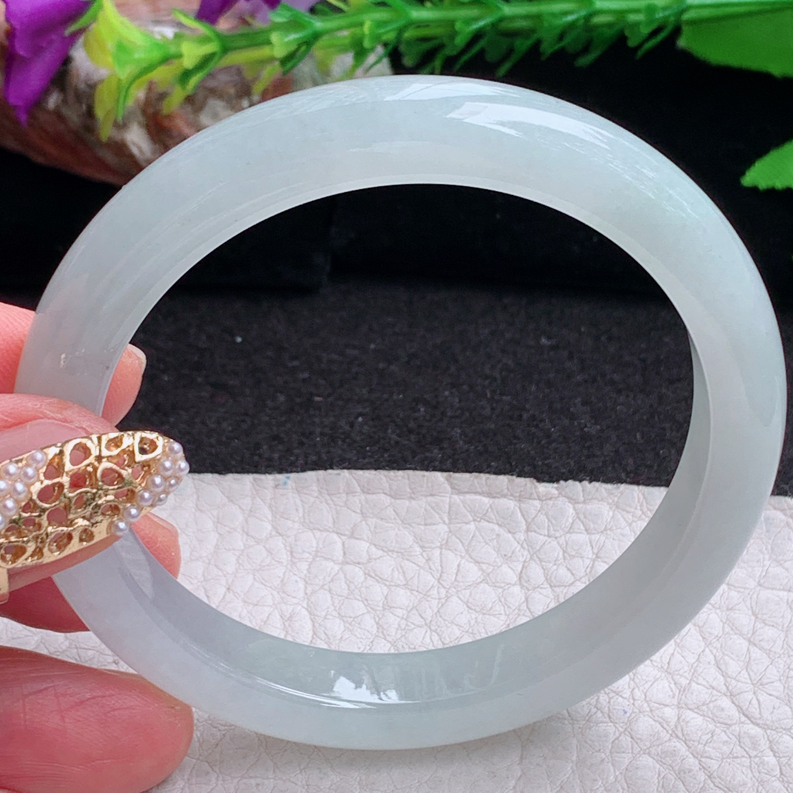 n实拍55.5*9.5*7.6平安镯 缅甸翡翠a货手镯纯美起光正圈玉镯子