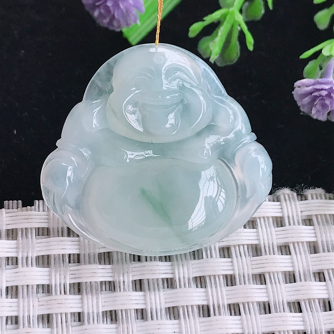 实拍A货翡翠28.8/31.5/6老坑冰润起胶飘花佛公吊坠翡翠玉坠挂件