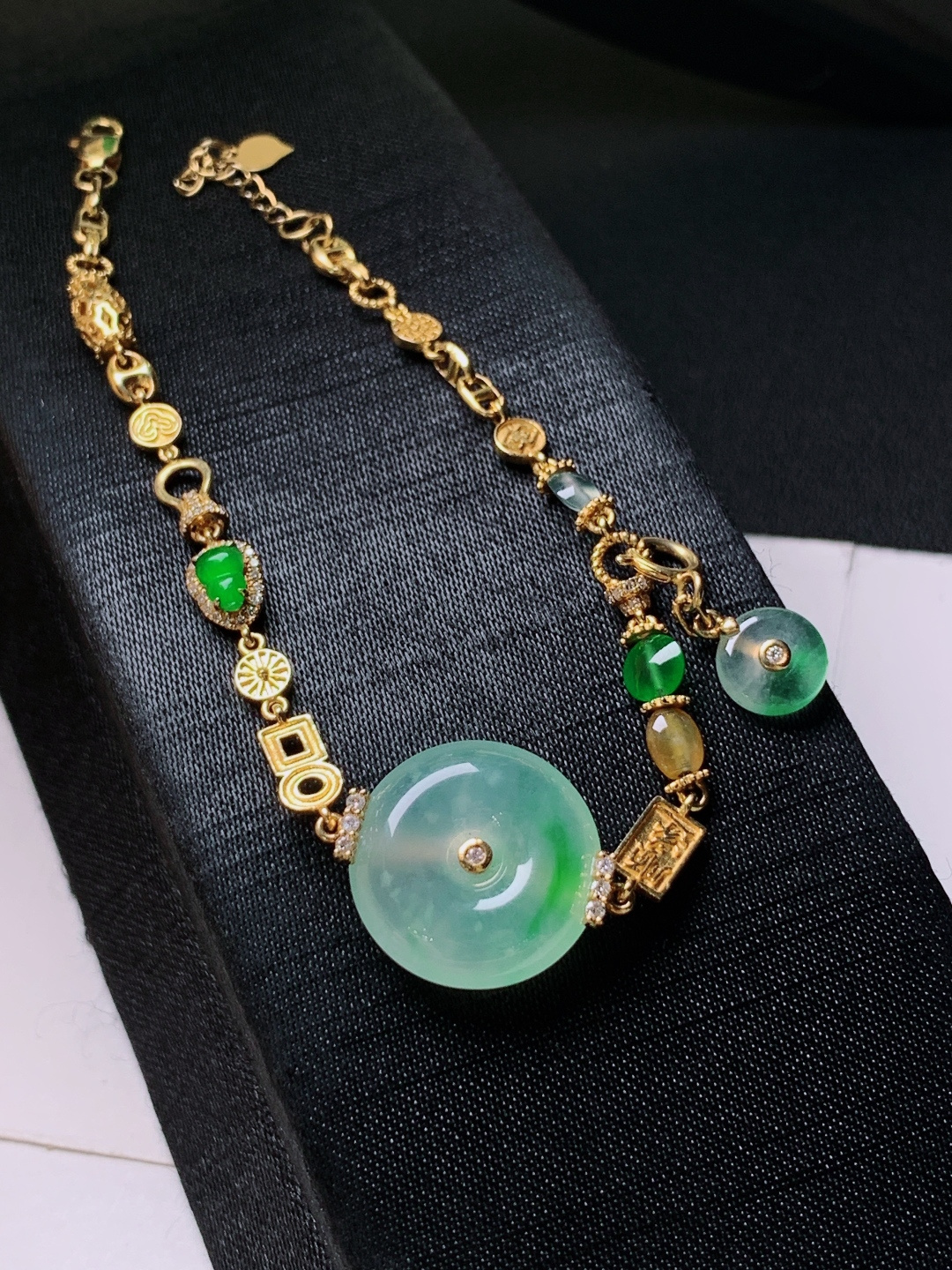 ️ 高冰飘绿平安扣手链，冰透翠绿，裸石16.2-5.8