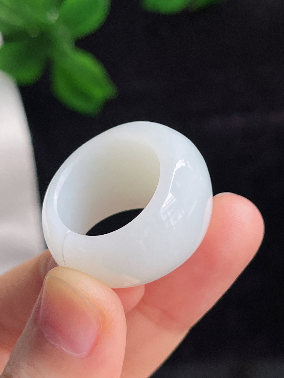 和田玉白玉馒头指环