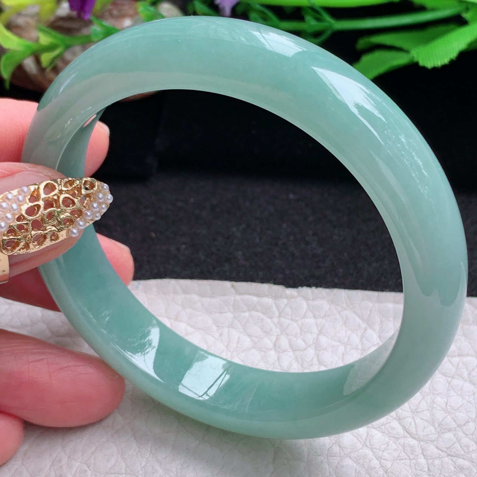 js实拍56*12.3*8平安镯 缅甸翡翠a货手镯水润满绿正圈玉镯子