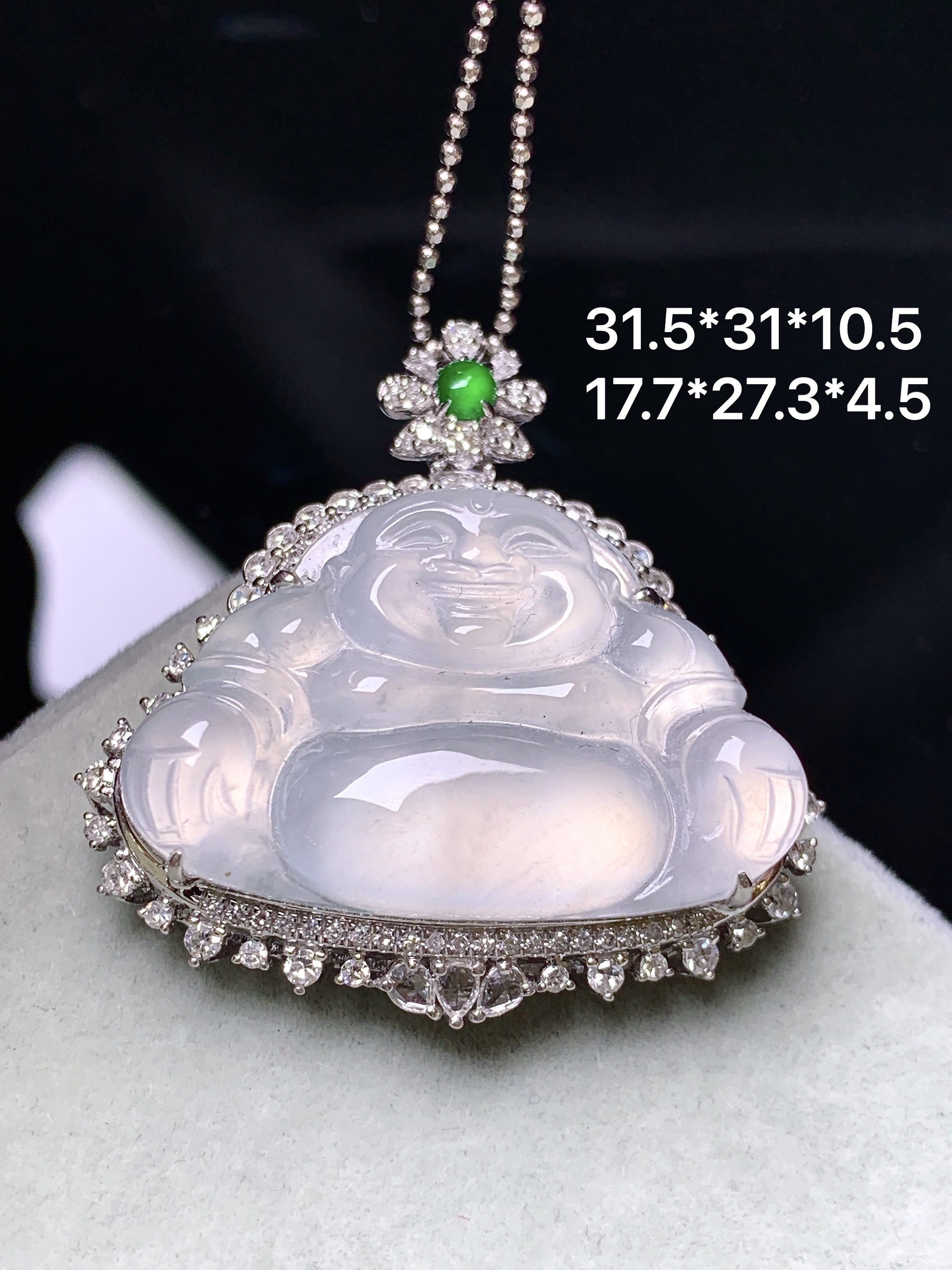 18k金钻镶嵌冰种佛公吊坠 玉质细腻 色泽艳丽清新 水润亮眼 整体尺寸31.5*31*10.5j2