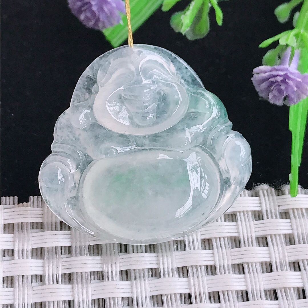 实拍A货翡翠29.5/31.6/6.2老坑冰种起胶佛公吊坠翡翠玉佛挂件