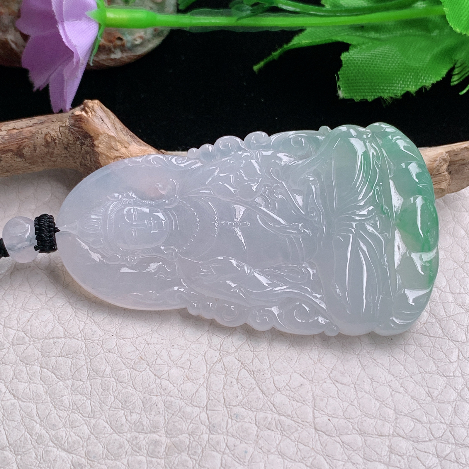 yl实拍64.6*37*5.8缅甸翡翠冰润飘绿度母观音 玉观音玉吊坠 玉挂件