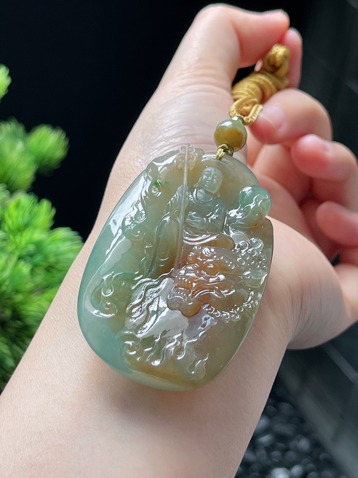 翡翠冰糯种福禄寿三色吊坠