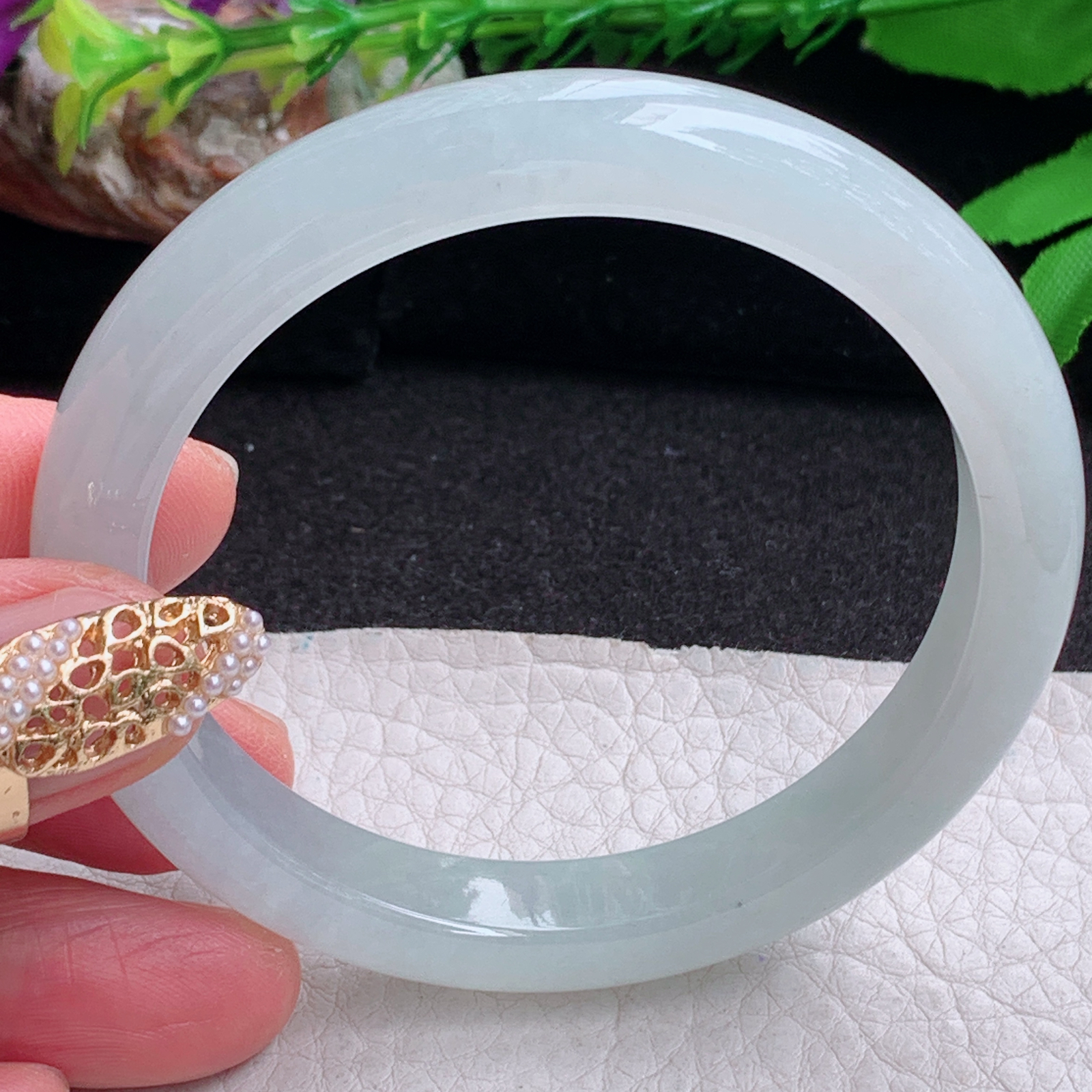 n实拍55.5*9.5*7.6平安镯 缅甸翡翠a货手镯纯美起光正圈玉镯子