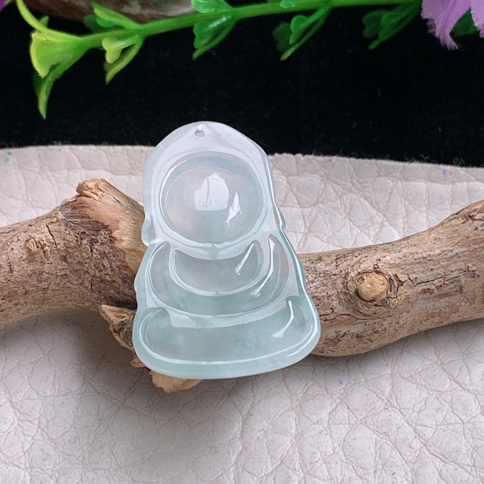 axm实拍29*18*5.2缅甸翡翠冰纯宝宝佛 开心佛玉吊坠 玉挂件