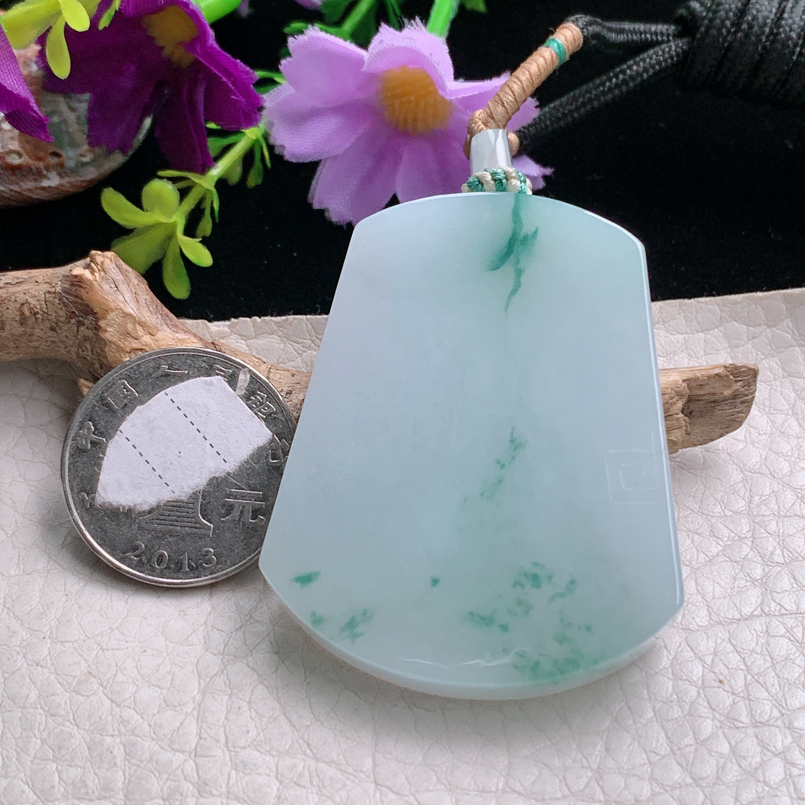 yl实拍51.5*40.6*8缅甸翡翠冰飘花平安无事牌 素面牌玉吊坠 玉挂件