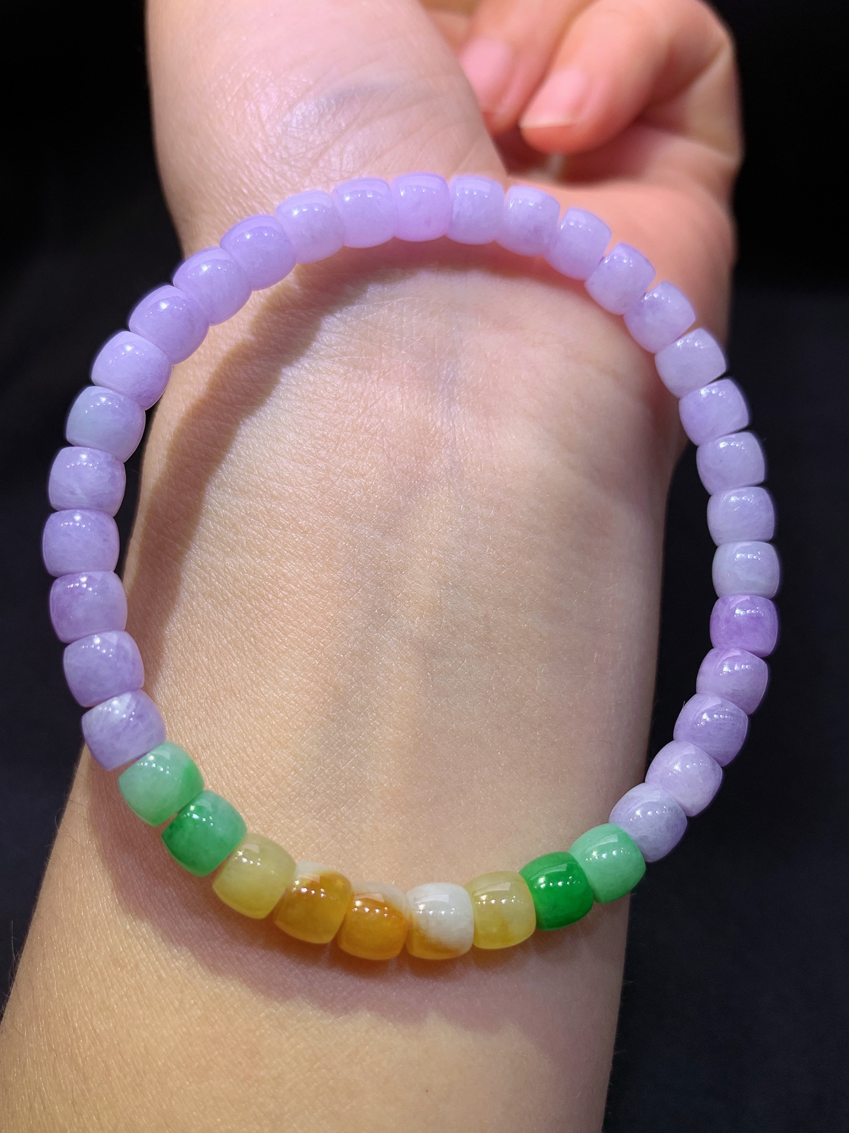 三彩路路通手串，手链，冰润细腻，颜色鲜艳，种水足，Xm 尺寸4.7*5.7