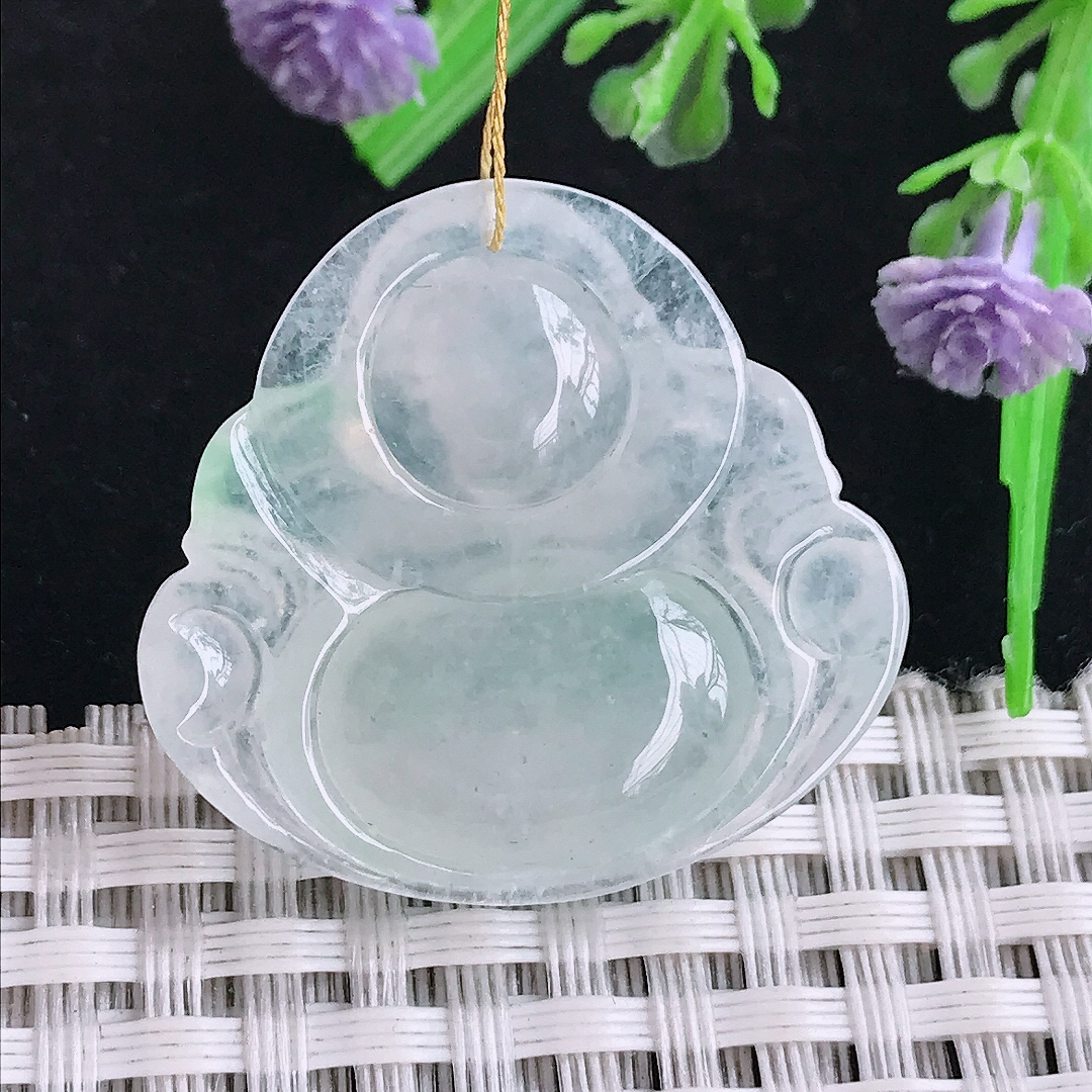 实拍A货翡翠29.5/31.6/6.2老坑冰种起胶佛公吊坠翡翠玉佛挂件