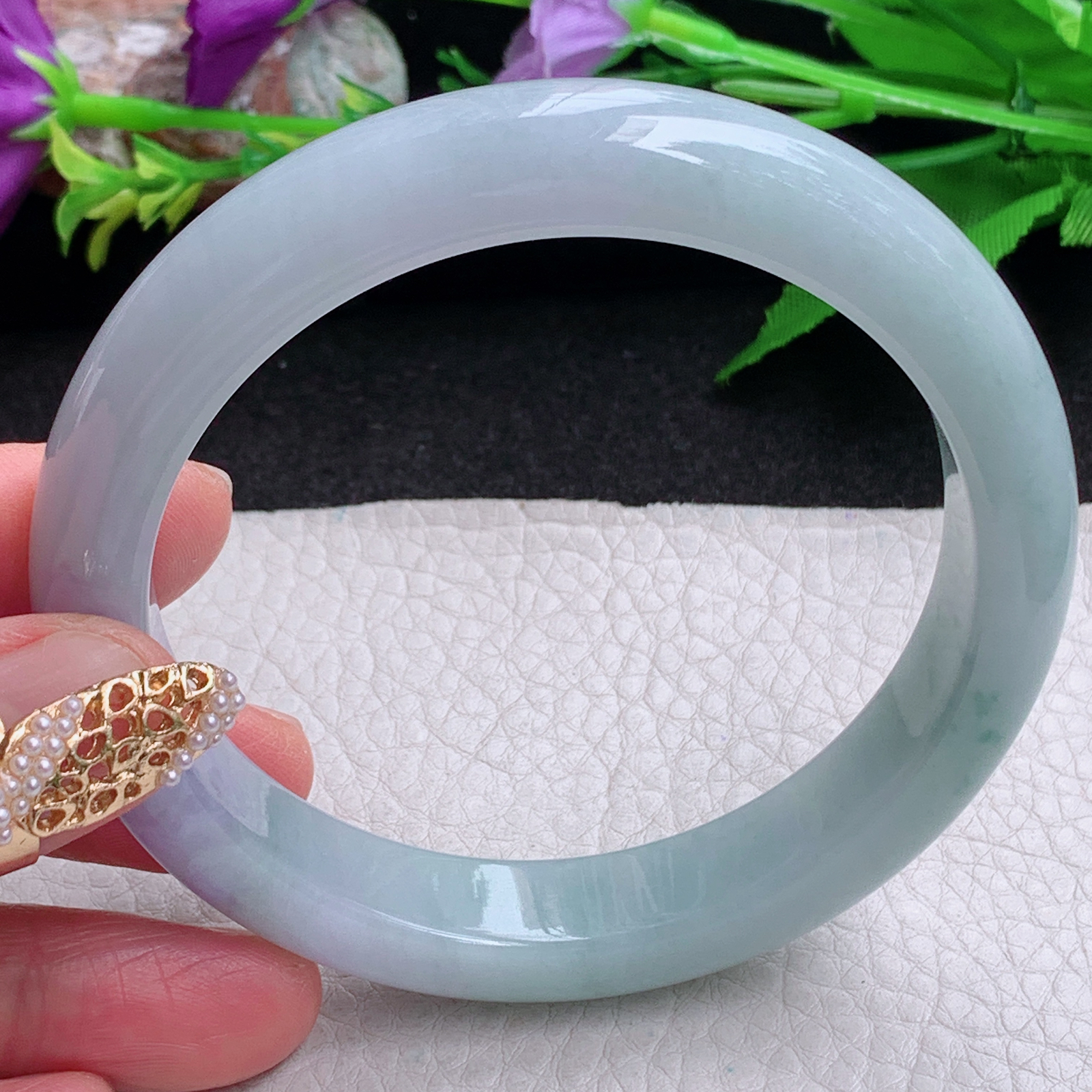 nr大圈口62*12.3*9平安镯 缅甸翡翠a货手镯春带彩正圈玉镯子