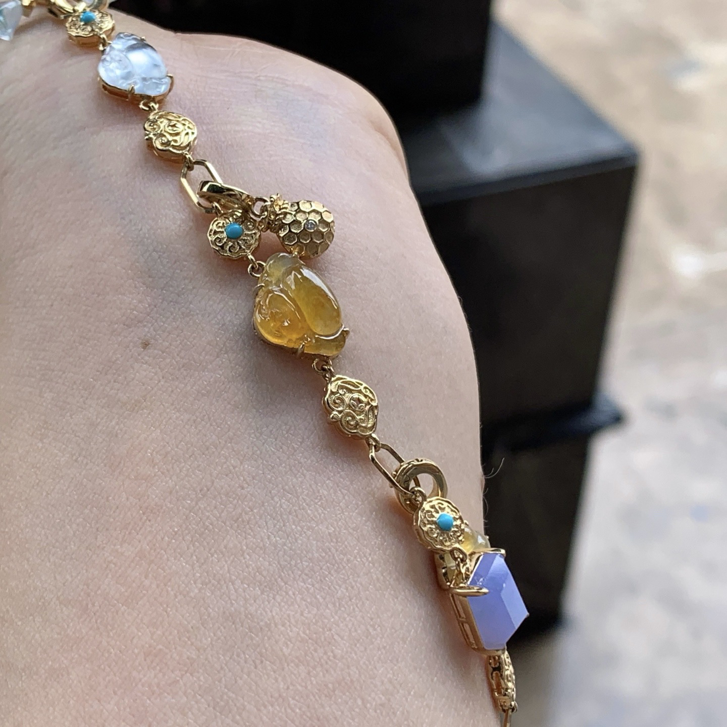 金镶嵌多宝链^_^鲜艳 玉质温润