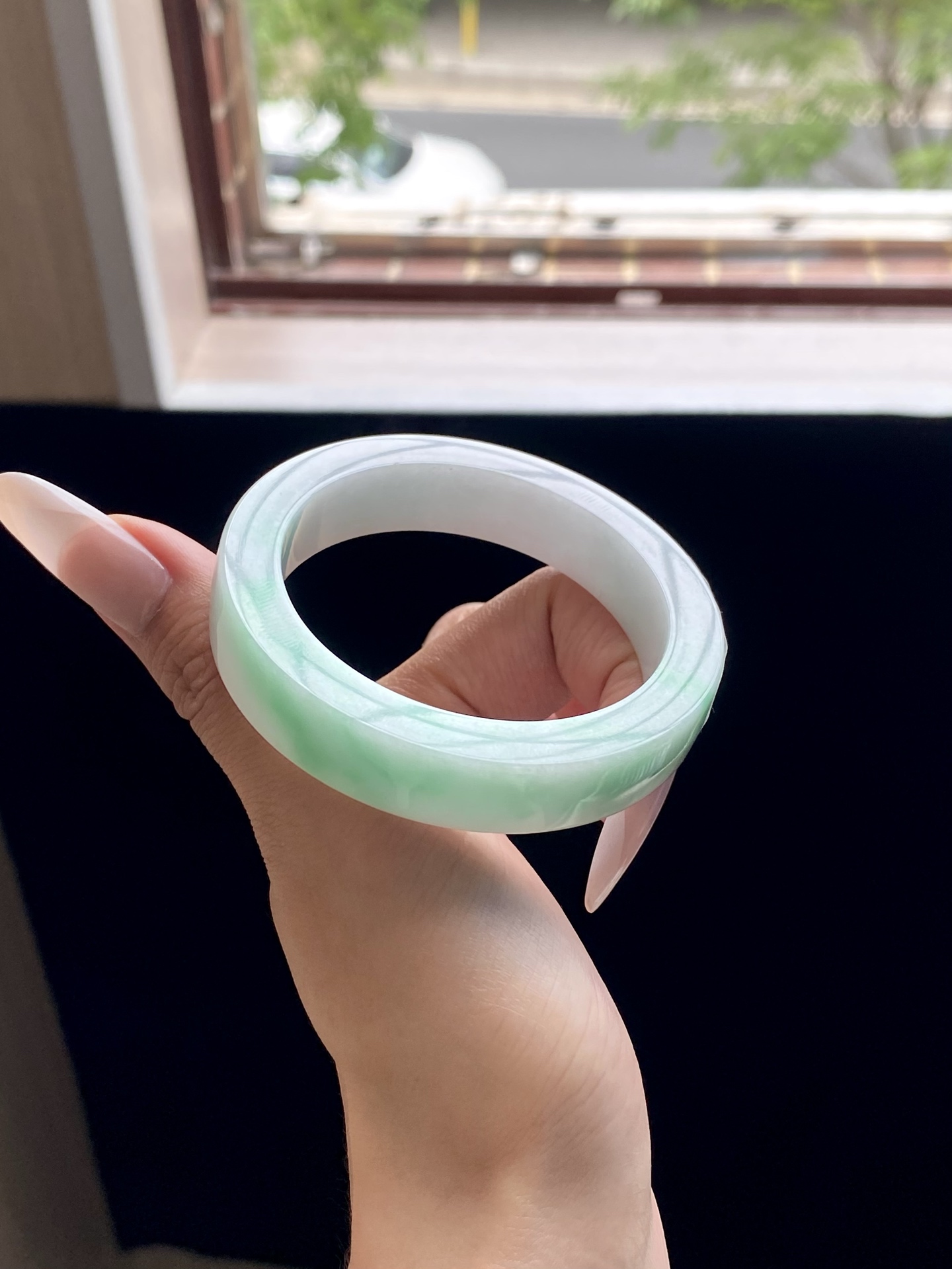 小圈口白底青镯胚，A0422-5，⭕️69-53-12.5-8.5，可做53～54正圈