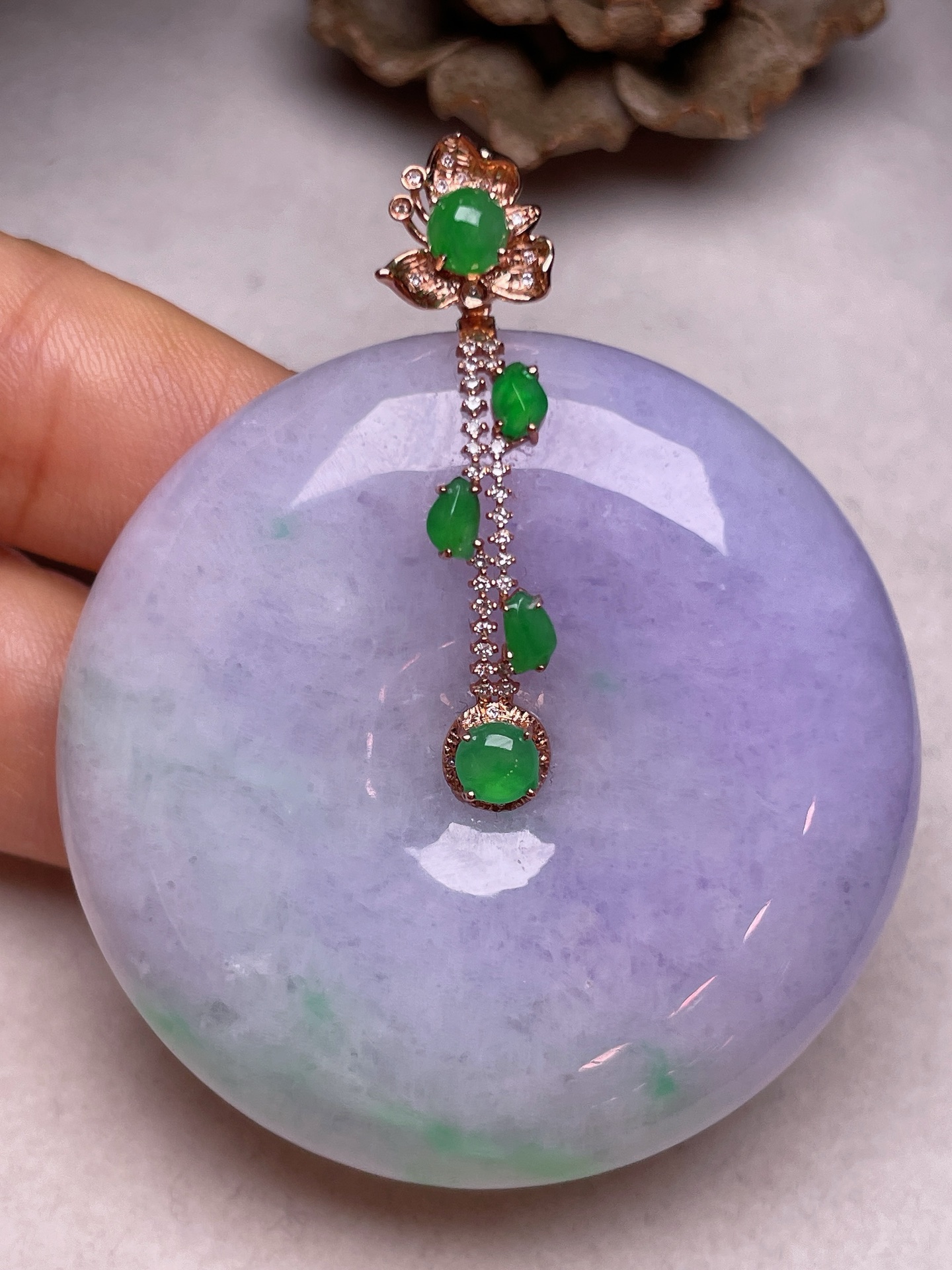 ️ 18k金镶大平安扣，冰糯种满紫，无裂，一手货源，尺寸46.8/11.6长56.6