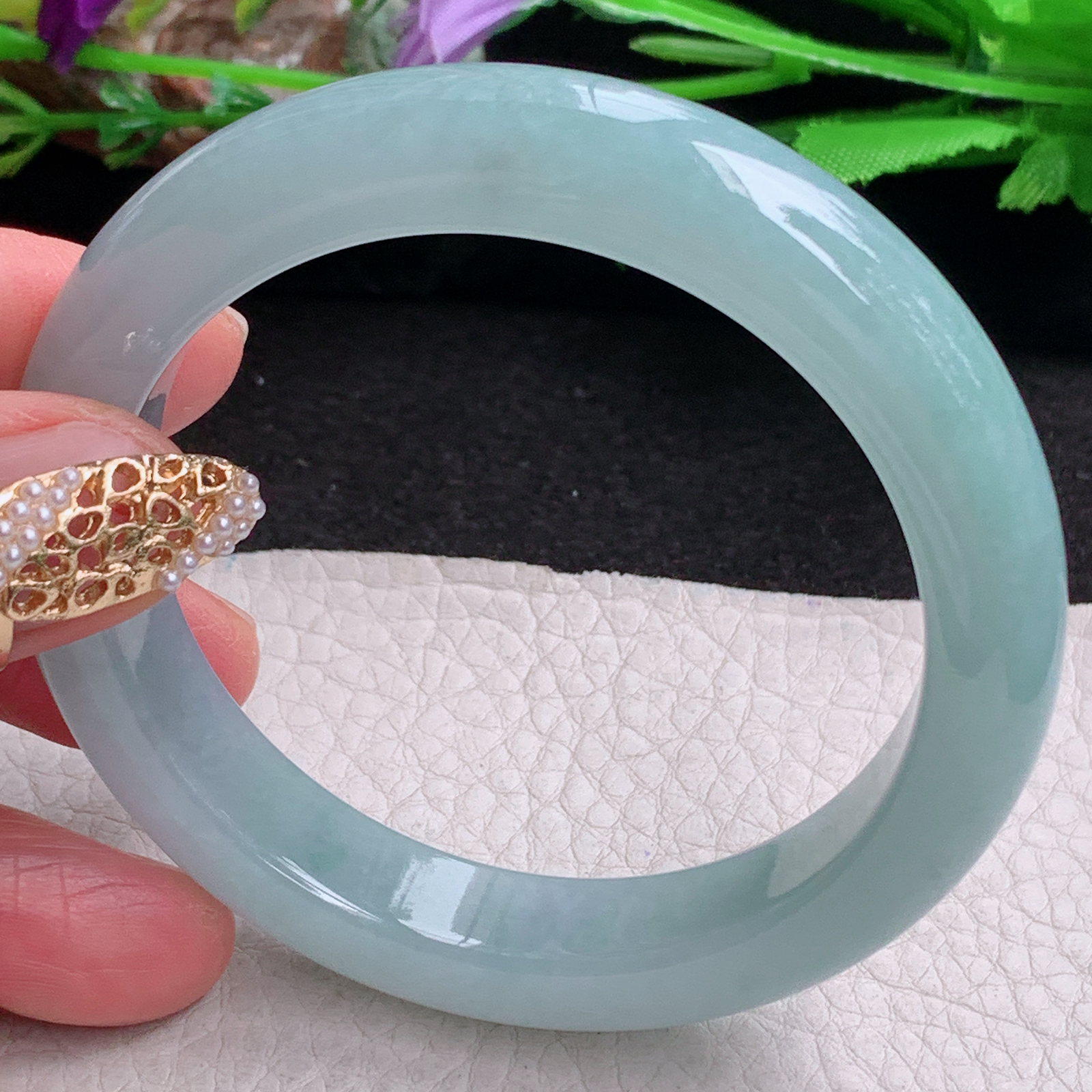 r实拍55*11.6*8.5平安镯 缅甸翡翠a货手镯冰蓝女款正圈玉镯子