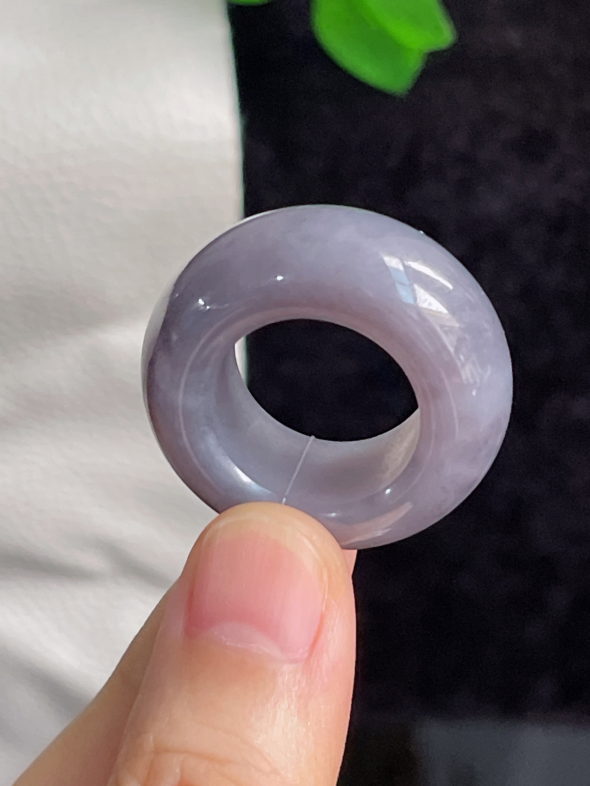 和田玉烟紫宽版指环