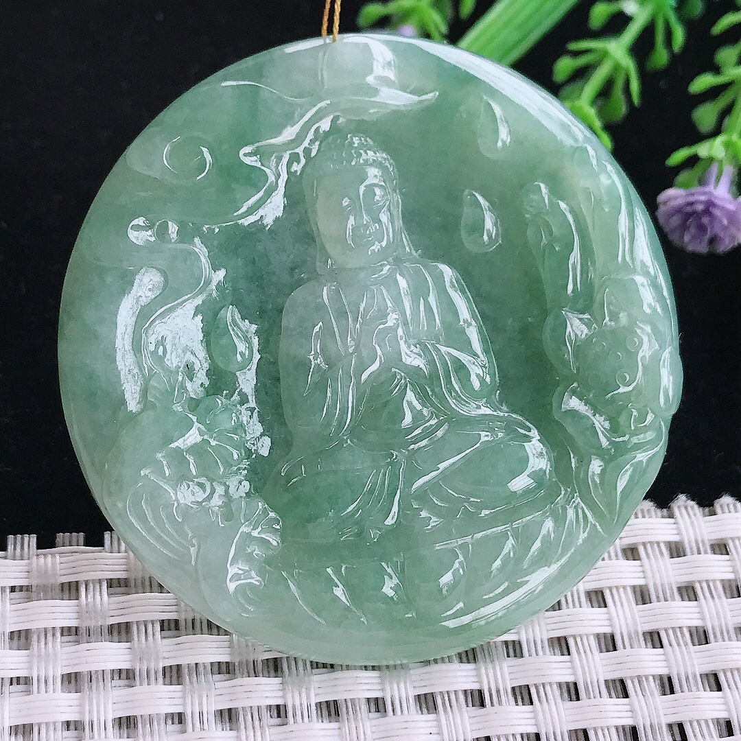 实拍A货翡翠53.5/5老坑冰润满绿大日如来佛祖吊坠翡翠玉坠挂件