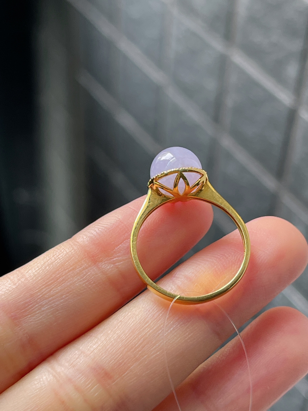 18k金 翡翠糯化种淡紫色戒指