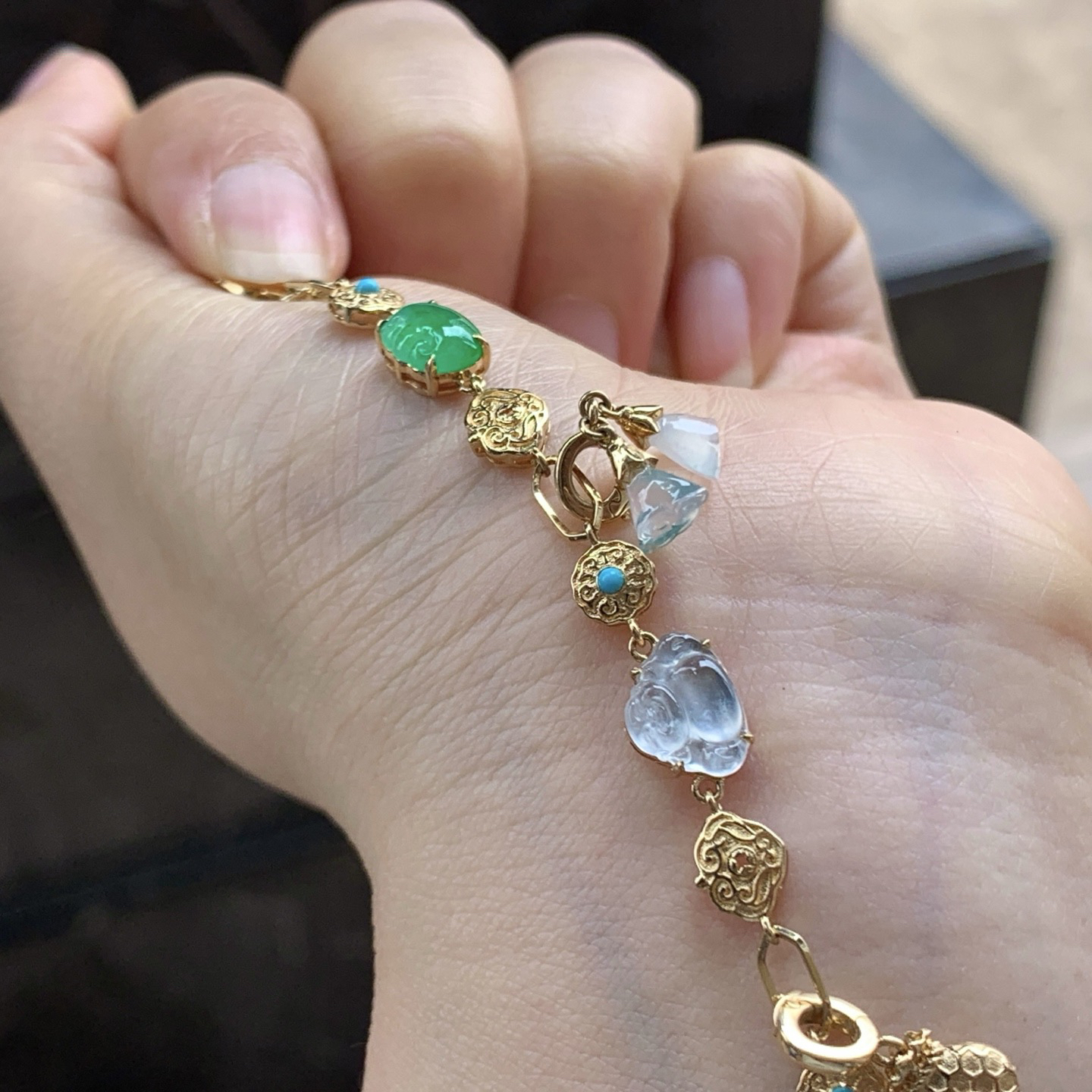 金镶嵌多宝链^_^鲜艳 玉质温润