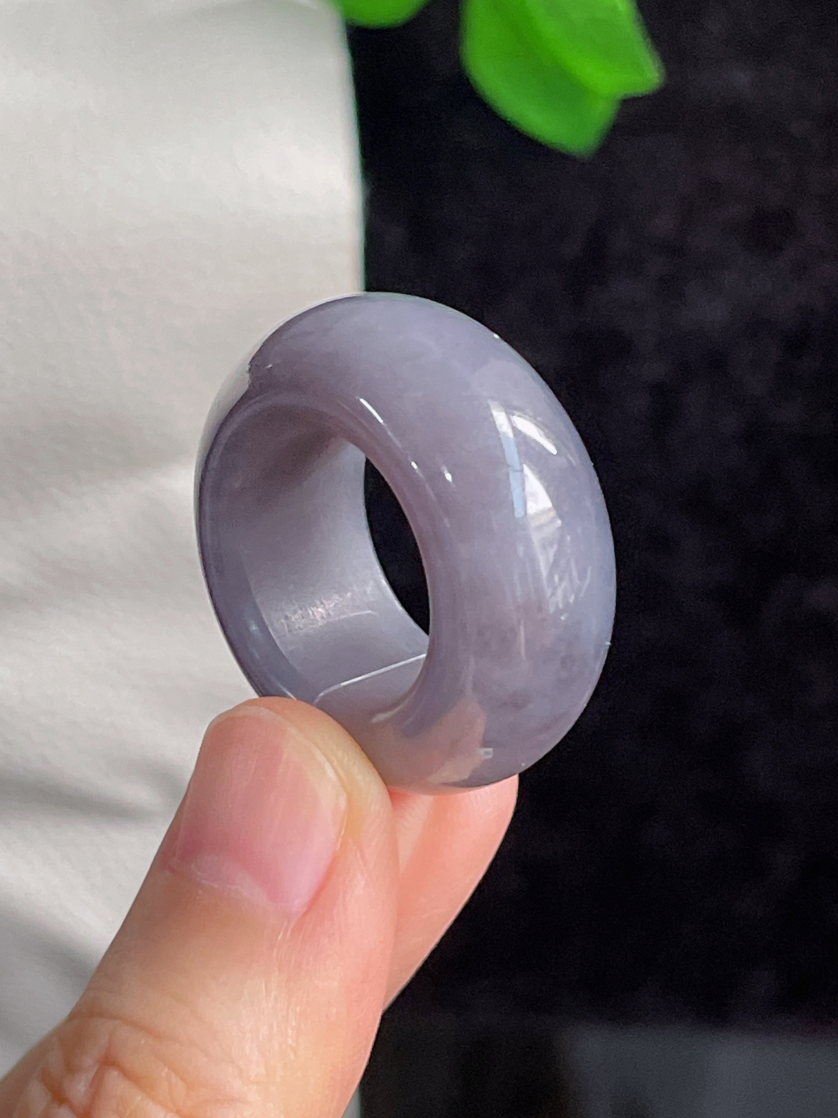 和田玉烟紫宽版指环