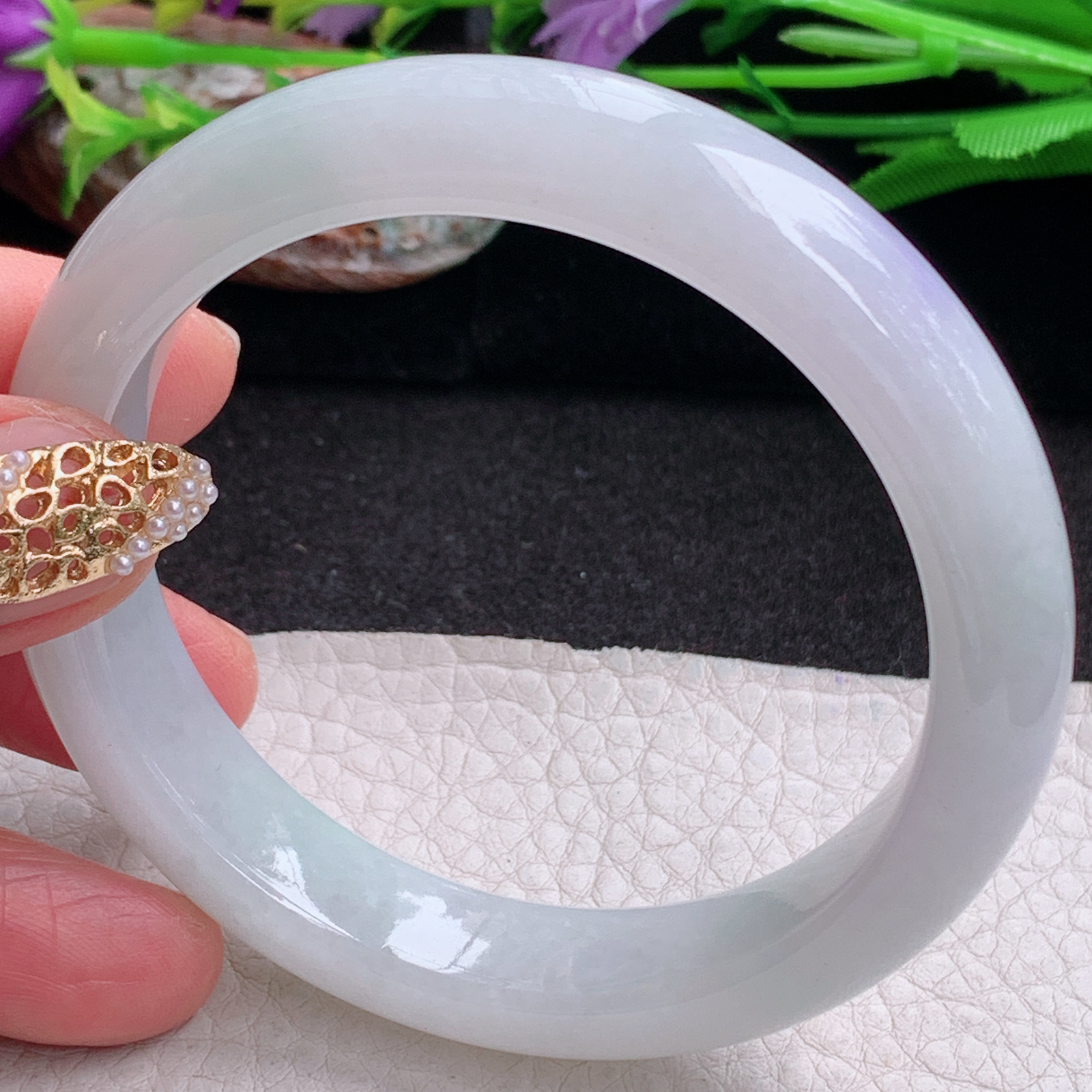 xx自然光57*12.5*8.5平安镯 缅甸翡翠a货手镯飘紫女款正圈玉镯 子