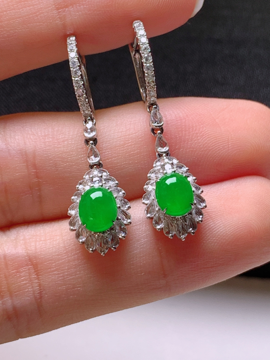 ️ 冰阳绿旦面耳坠，无裂色阳，裸石6.2/5.1/3.1