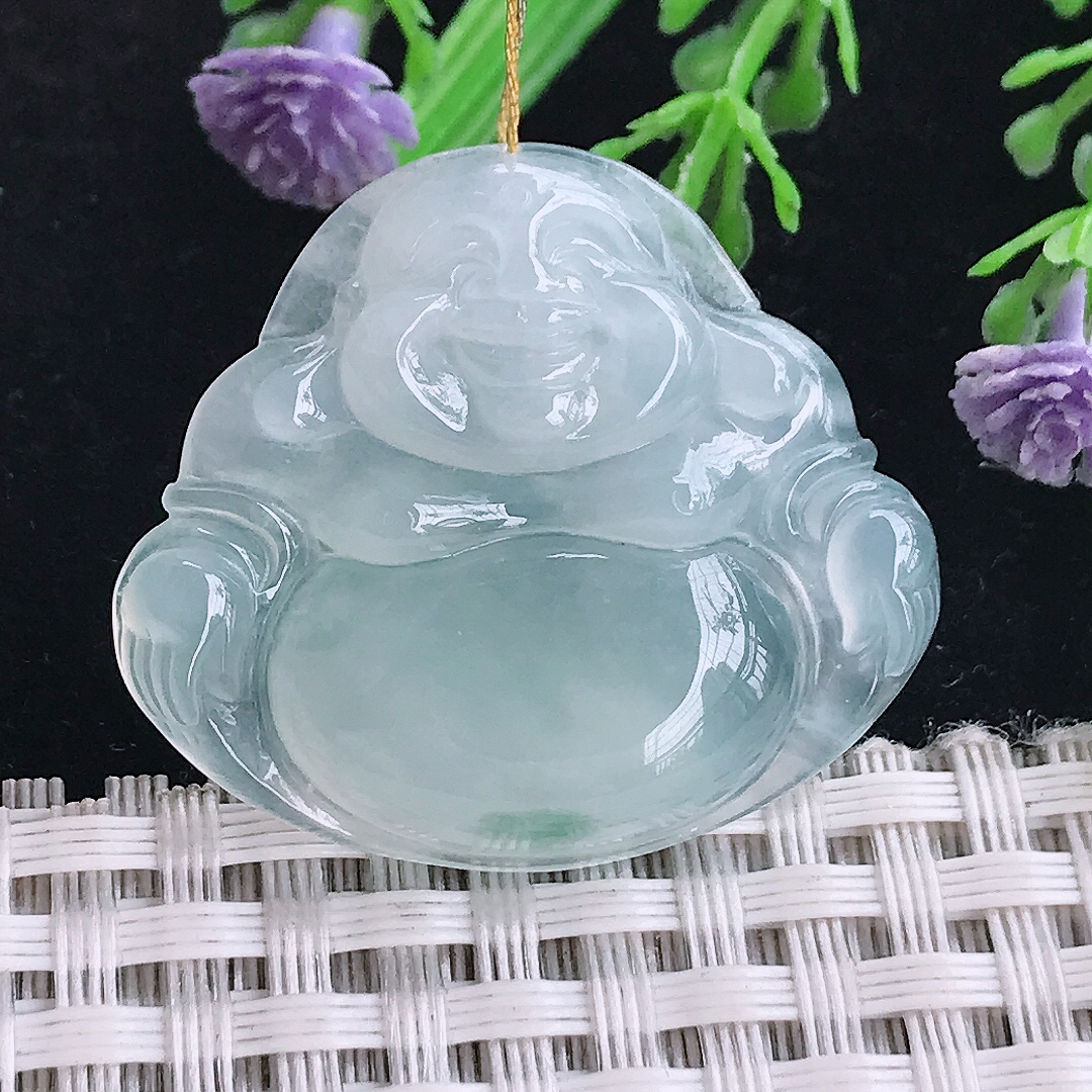 实拍A货翡翠29.5/33.8/5.8老坑冰种起胶冰飘花佛公吊坠翡翠玉佛挂件