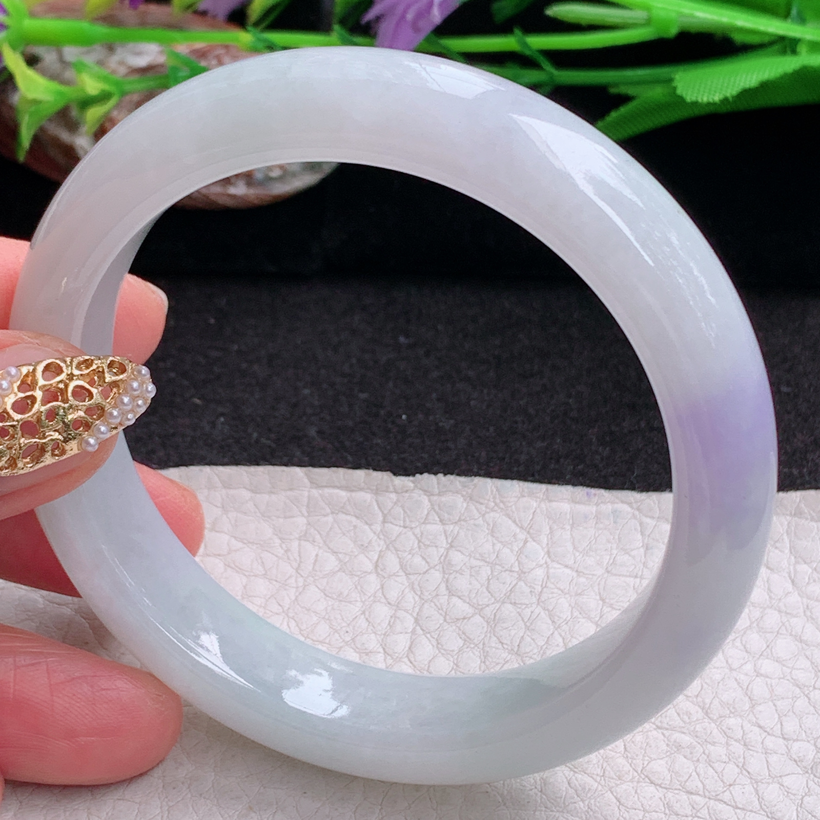 xx自然光57*12.5*8.5平安镯 缅甸翡翠a货手镯飘紫女款正圈玉镯 子