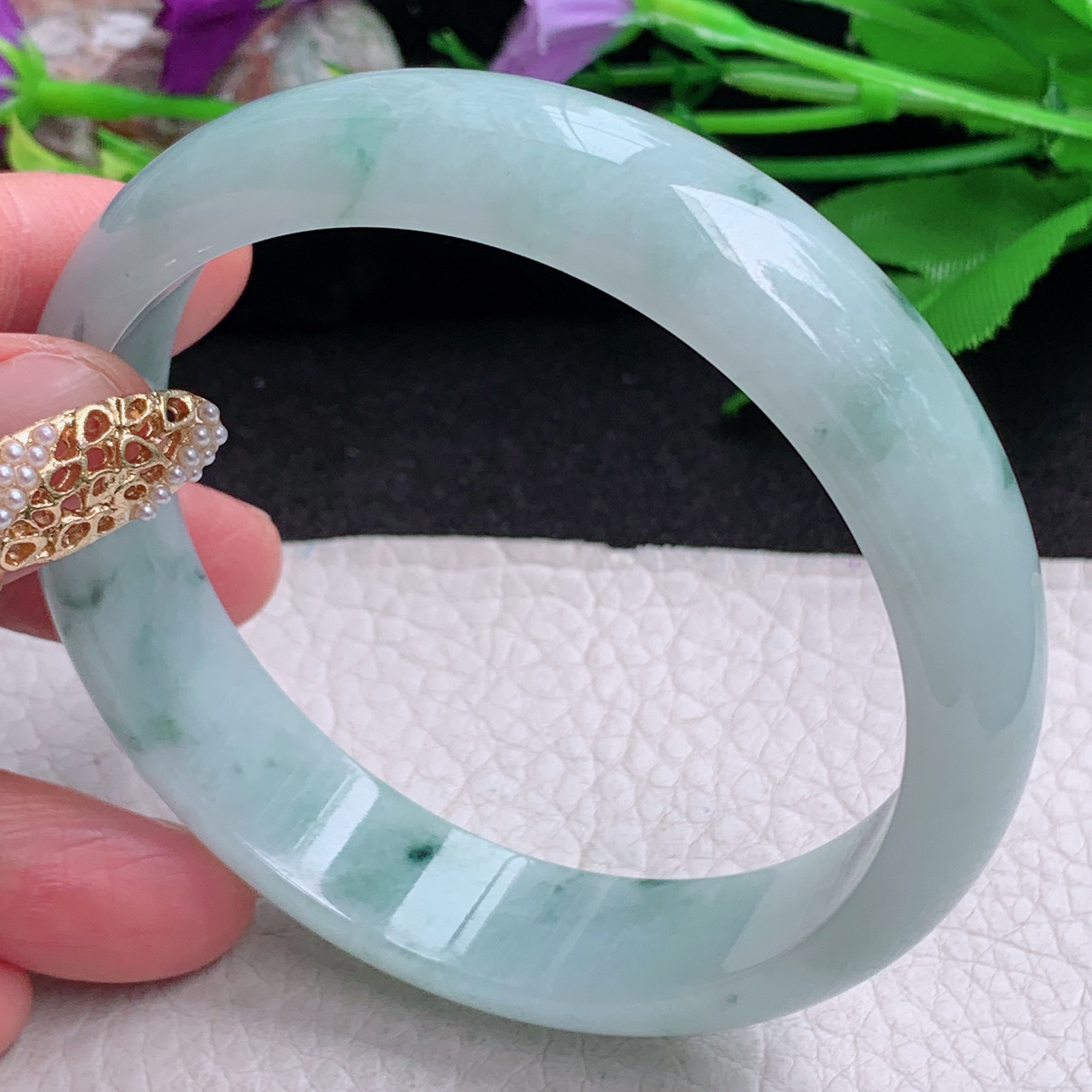 nr大圈口63*14.6*7平安镯 缅甸翡翠a货手镯飘花大气正圈玉镯子