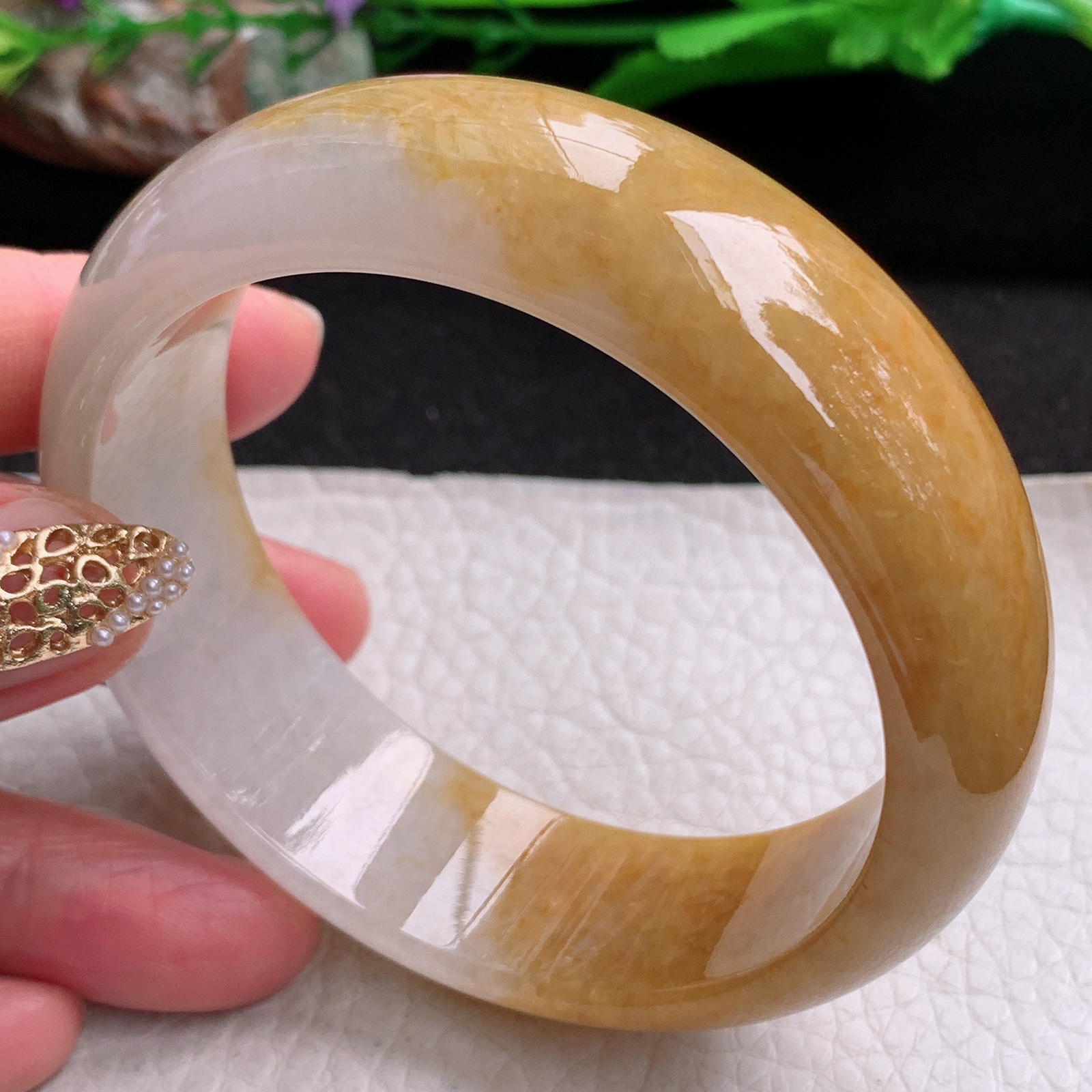 ss稀有大圈口轮胎招财60.5*19.6*8 缅甸翡翠a货手镯黄翡正圈玉镯子