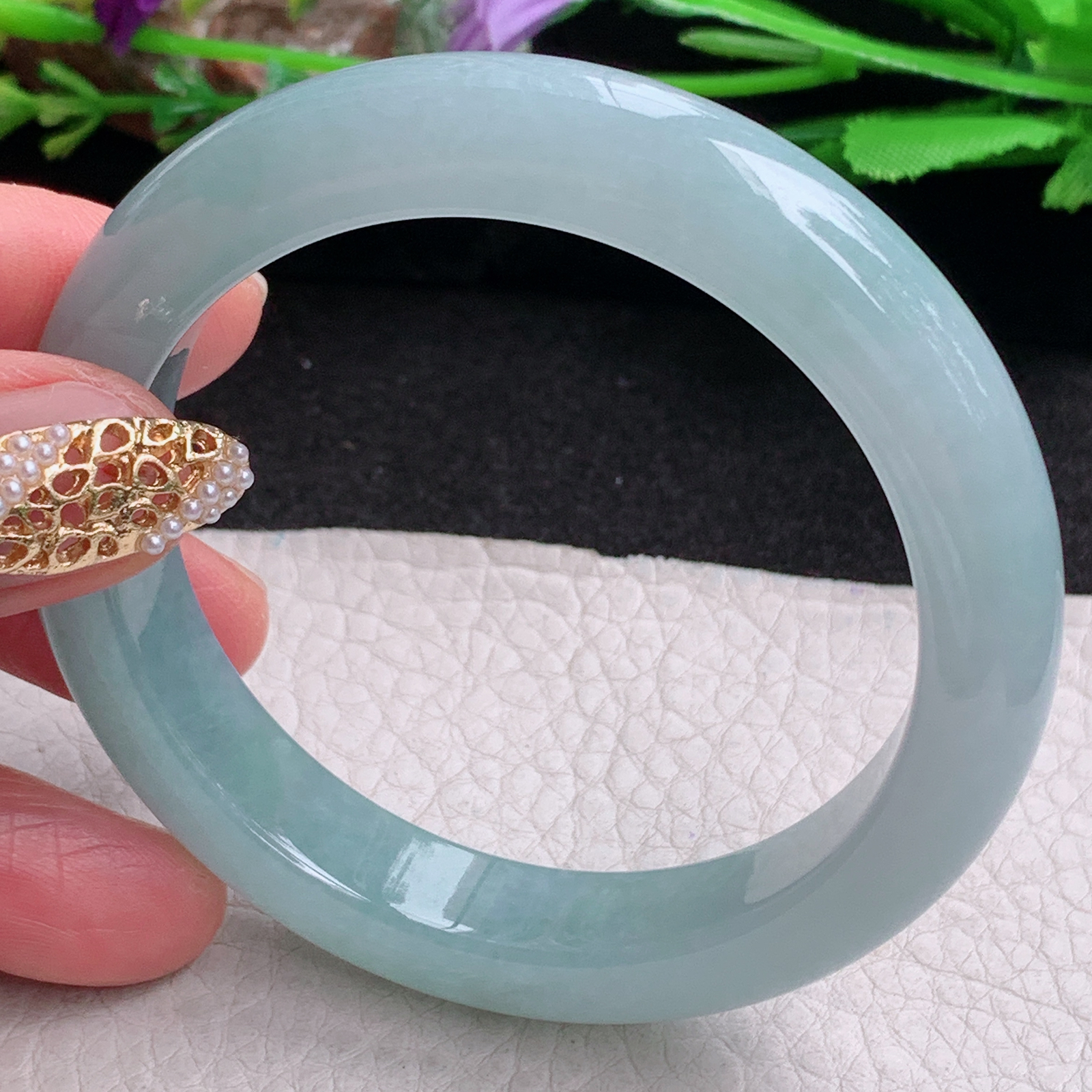 r实拍55*11.6*8.5平安镯 缅甸翡翠a货手镯冰蓝女款正圈玉镯子