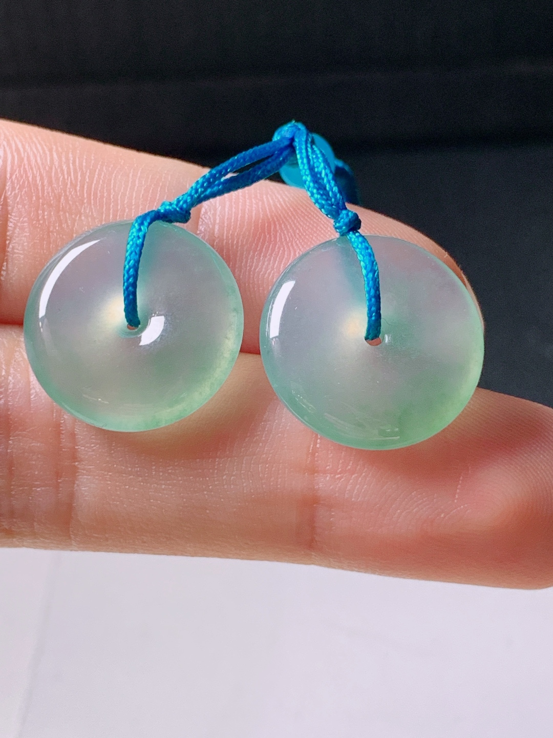 冰种平安扣，无裂，冰透起胶，裸石16.3/4.1，编号