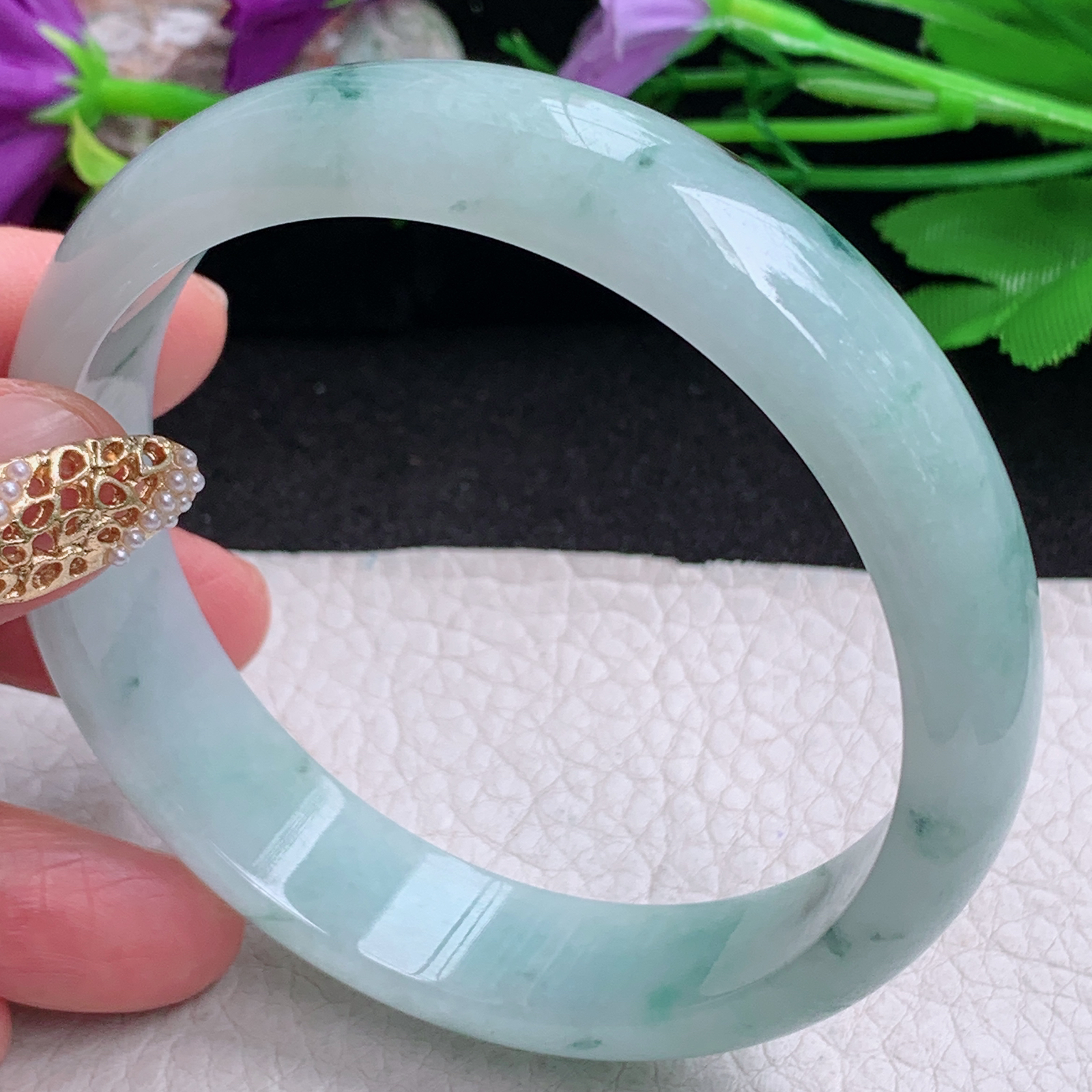 nr大圈口63*14.6*7平安镯 缅甸翡翠a货手镯飘花大气正圈玉镯子