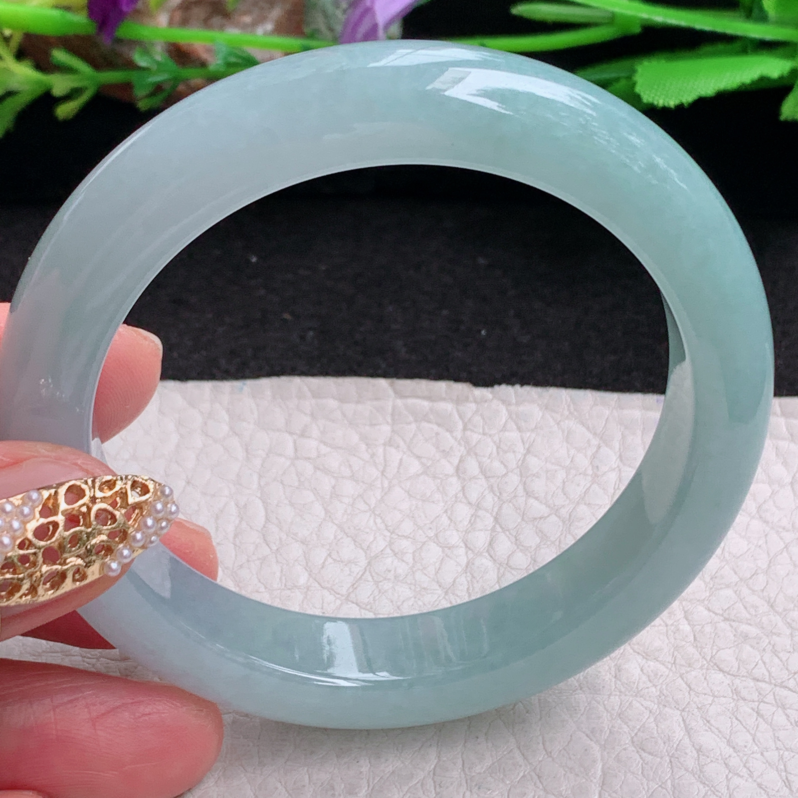 r实拍55*11.6*8.5平安镯 缅甸翡翠a货手镯冰蓝女款正圈玉镯子