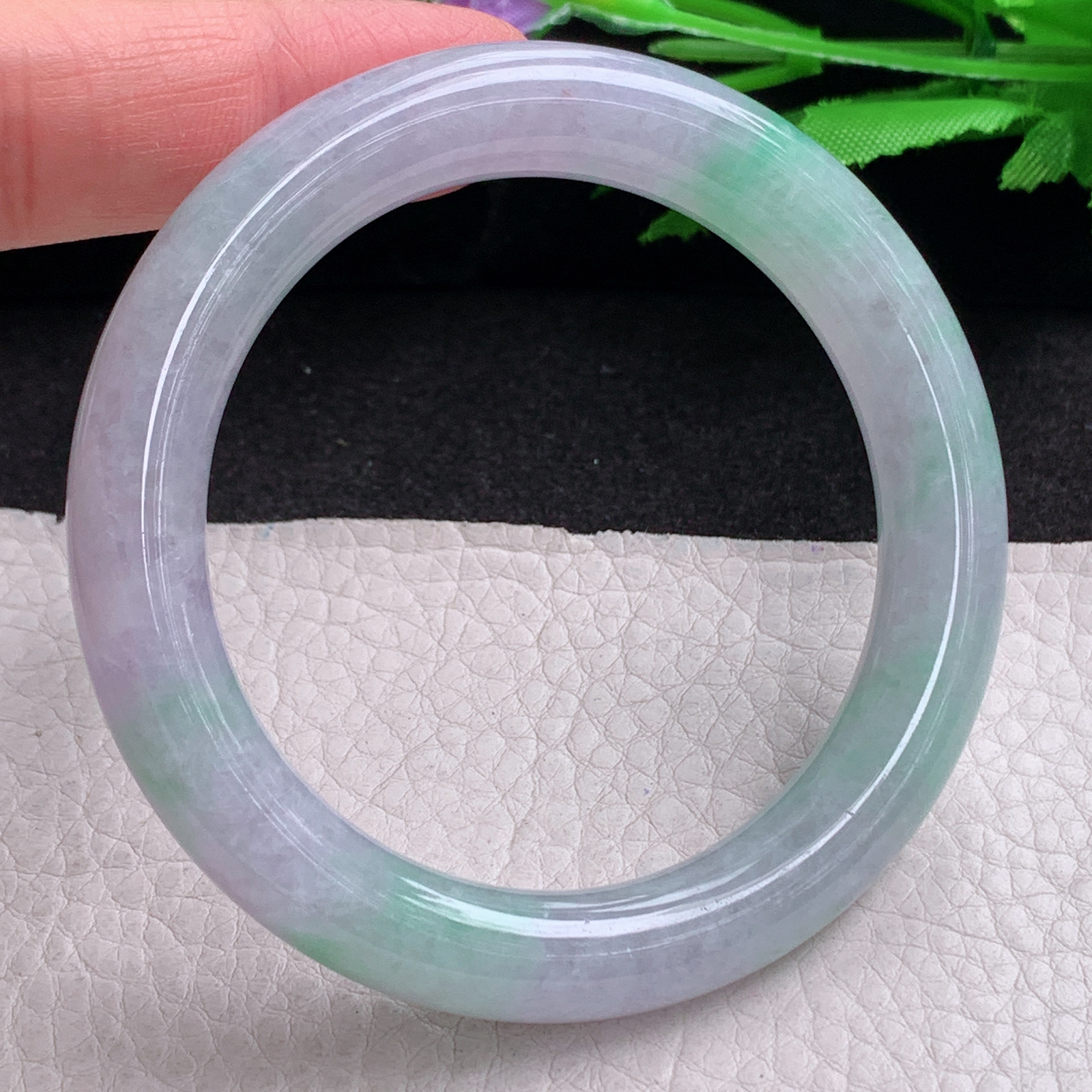 ss自然光54*10.3*10美人镯 缅甸翡翠a货手镯春带彩女款圆条玉镯子