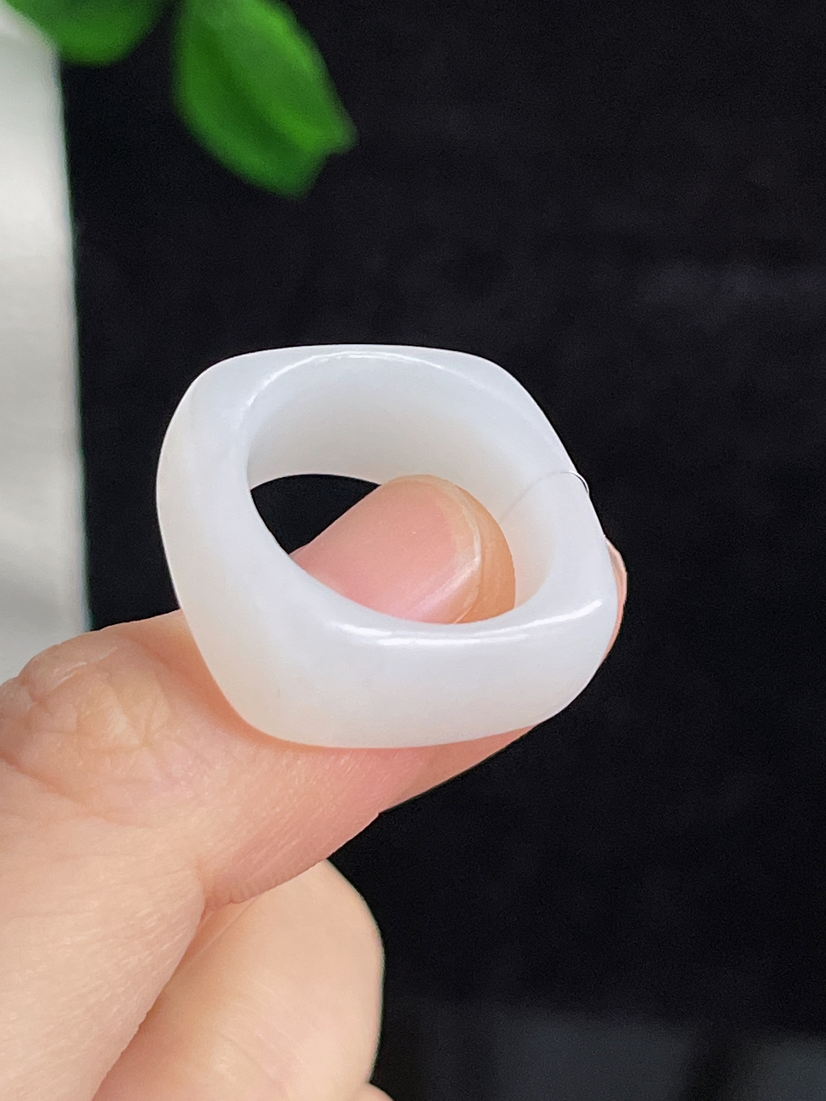 和田玉白玉方形指环