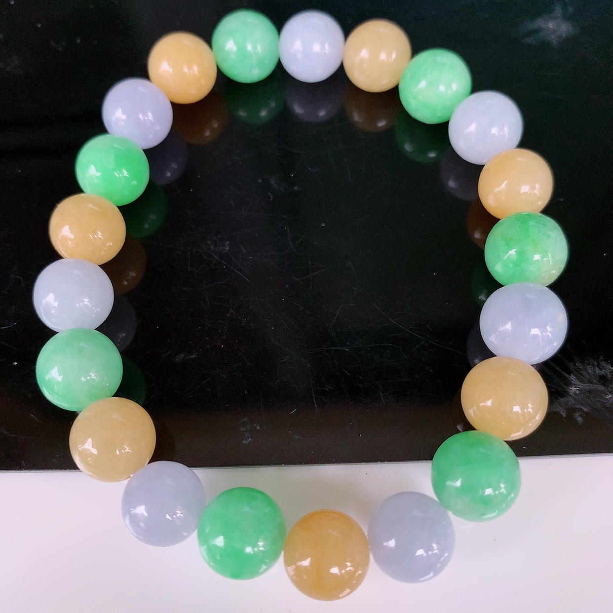 自然光实拍，特色冰润多宝翡翠手链，多彩翡翠手串，颜色丰富，料子细腻，高档大气，自戴送礼佳品！#001.1取一尺寸9.5