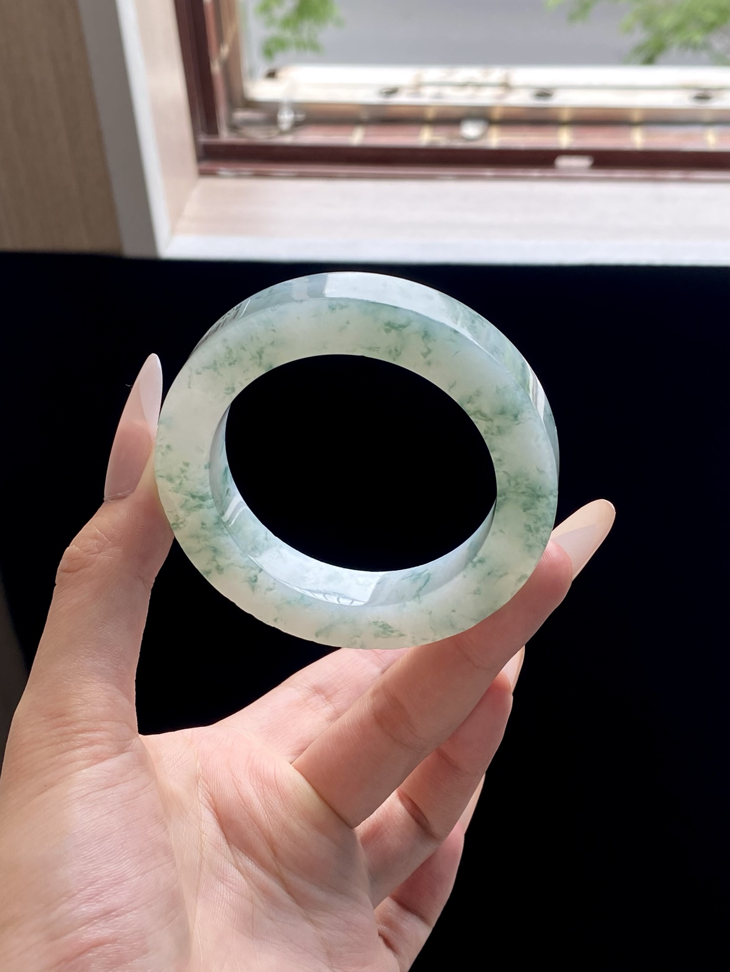 冰绿飘花圆条镯胚，B0425-3，⭕️74-53-12-11，可做53～54圆条