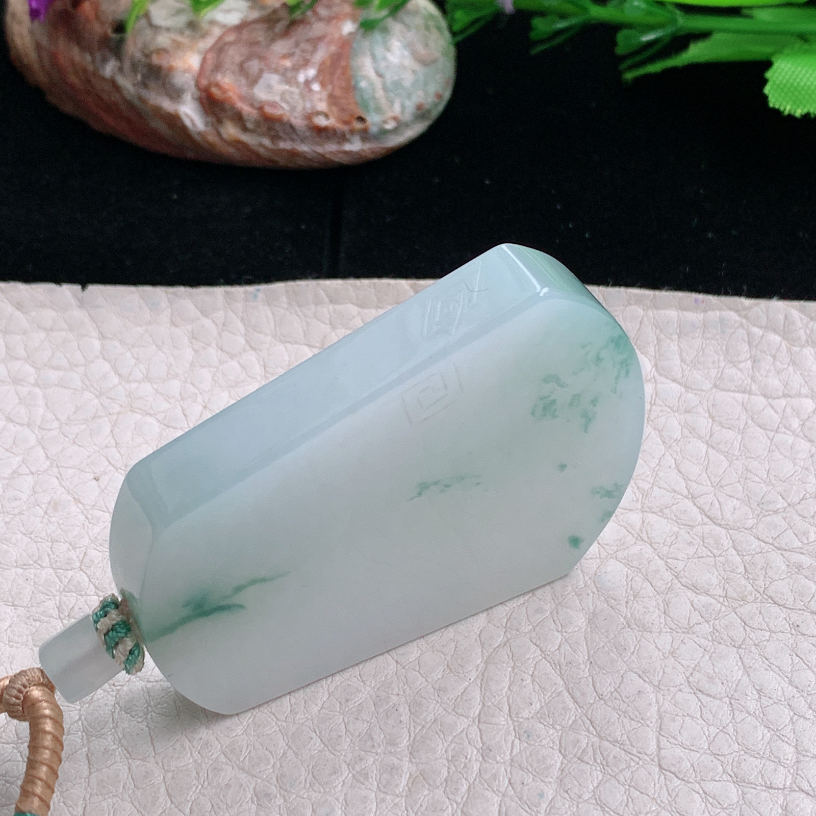 yl实拍51.5*40.6*8缅甸翡翠冰飘花平安无事牌 素面牌玉吊坠 玉挂件