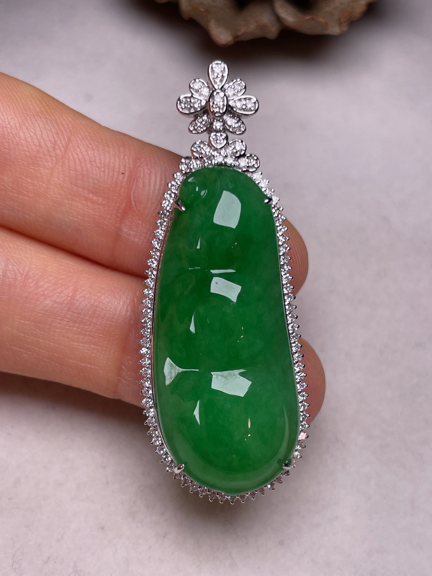 ️ 18k金镶福瓜，冰糯种满色，无裂，一手货源长46.8