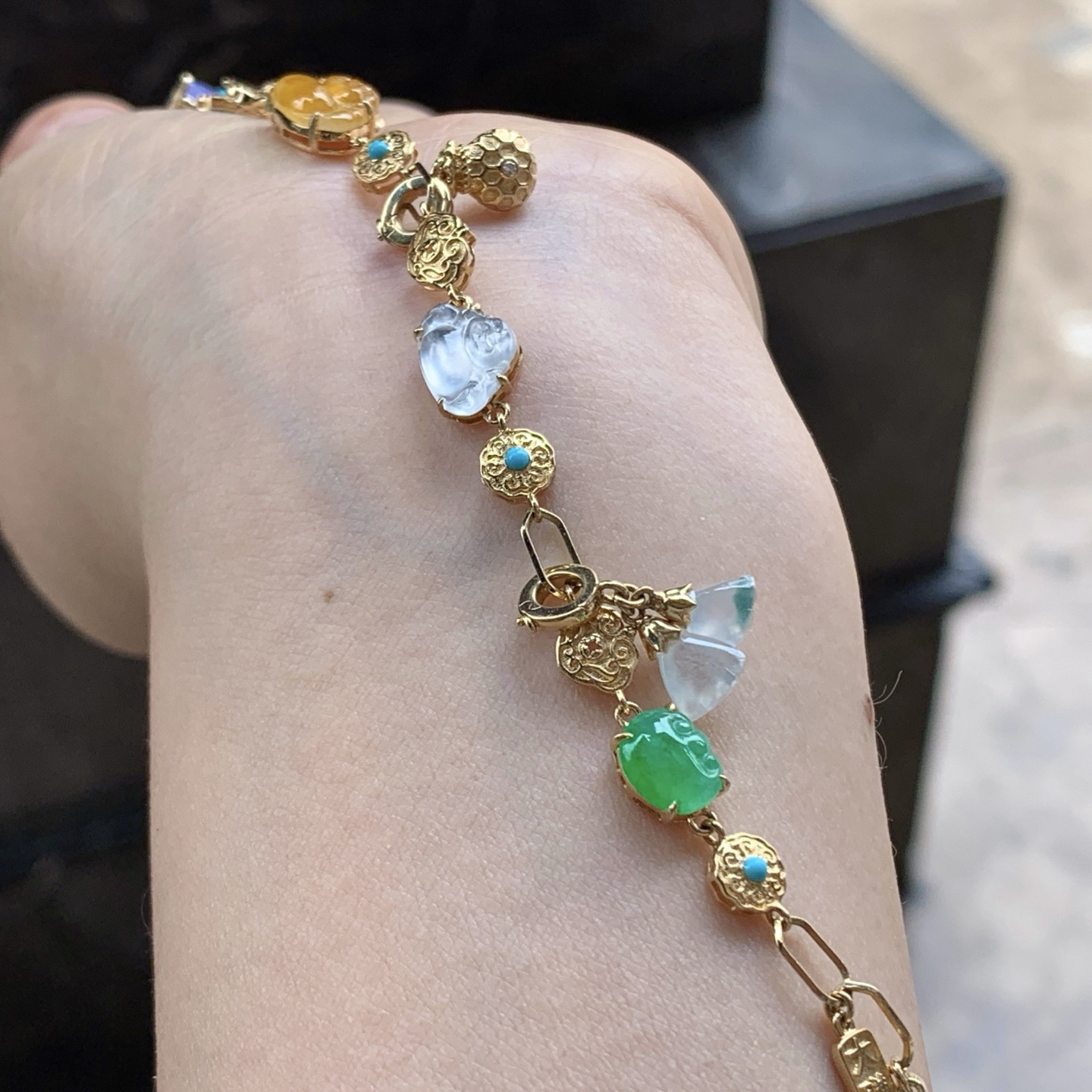 金镶嵌多宝链^_^鲜艳 玉质温润