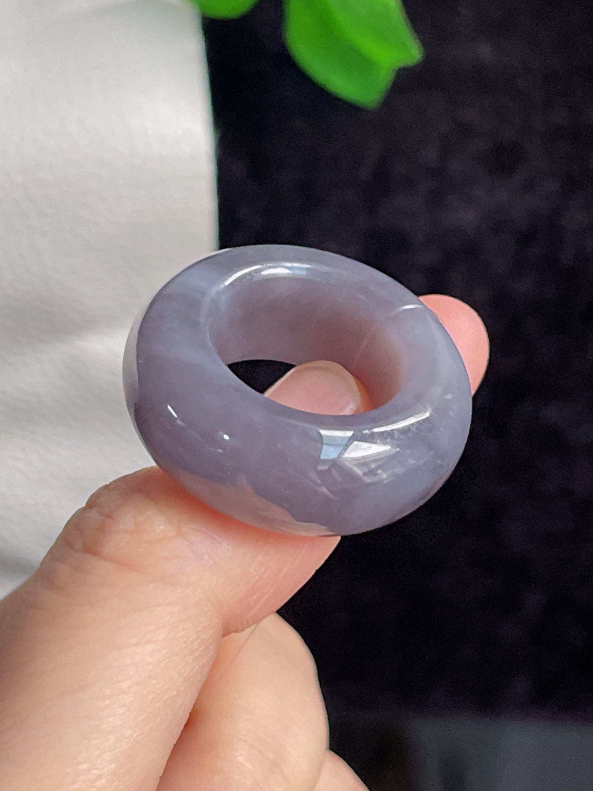 和田玉烟紫宽版指环