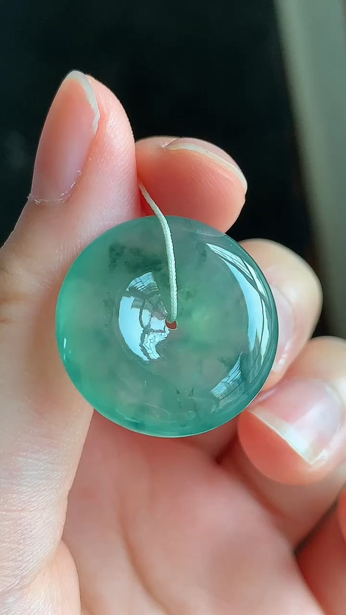 天然翡翠，飘花平安扣，尺寸23.5/5.5，编号fj426