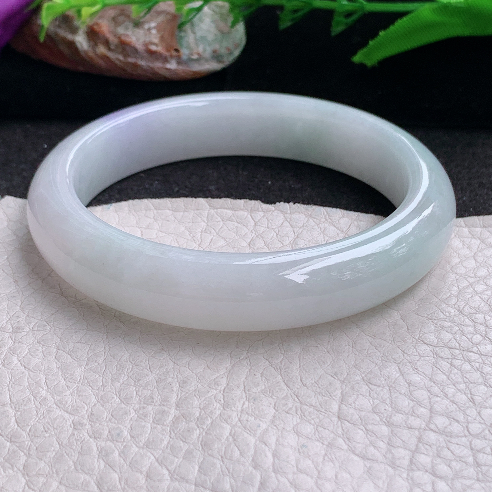 xx自然光57*12.5*8.5平安镯 缅甸翡翠a货手镯飘紫女款正圈玉镯 子