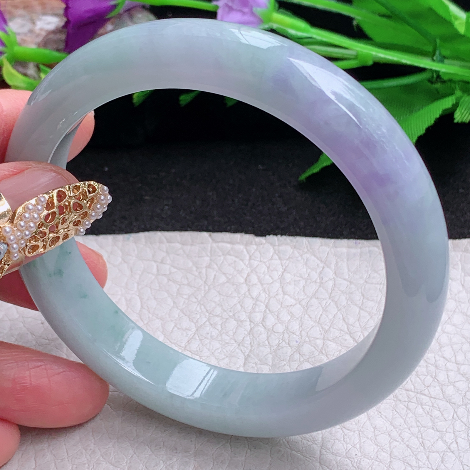 nr大圈口62*12.3*9平安镯 缅甸翡翠a货手镯春带彩正圈玉镯子