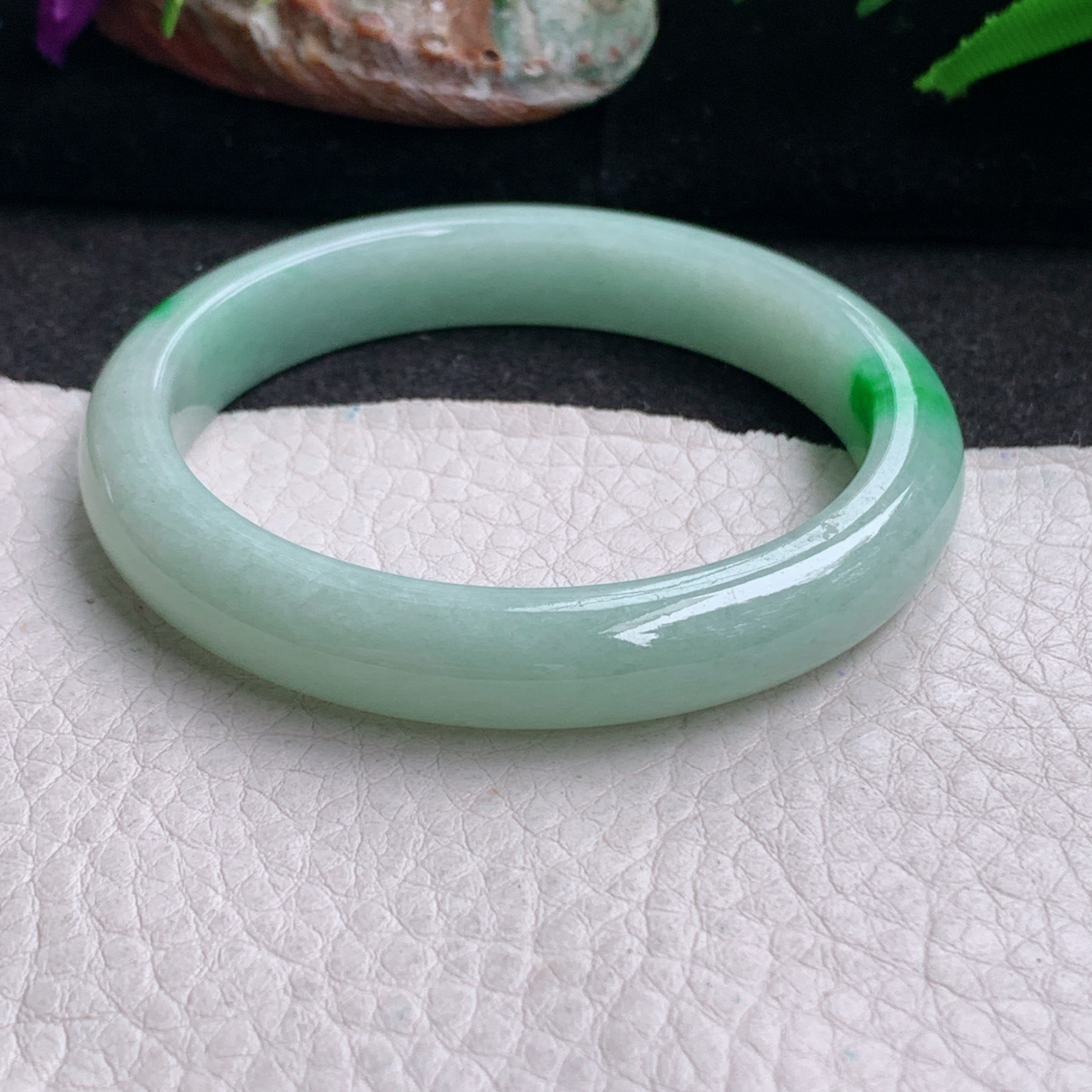 xx小圈口51*9.6*7平安镯 缅甸翡翠a货手镯飘阳绿女款正圈玉镯子