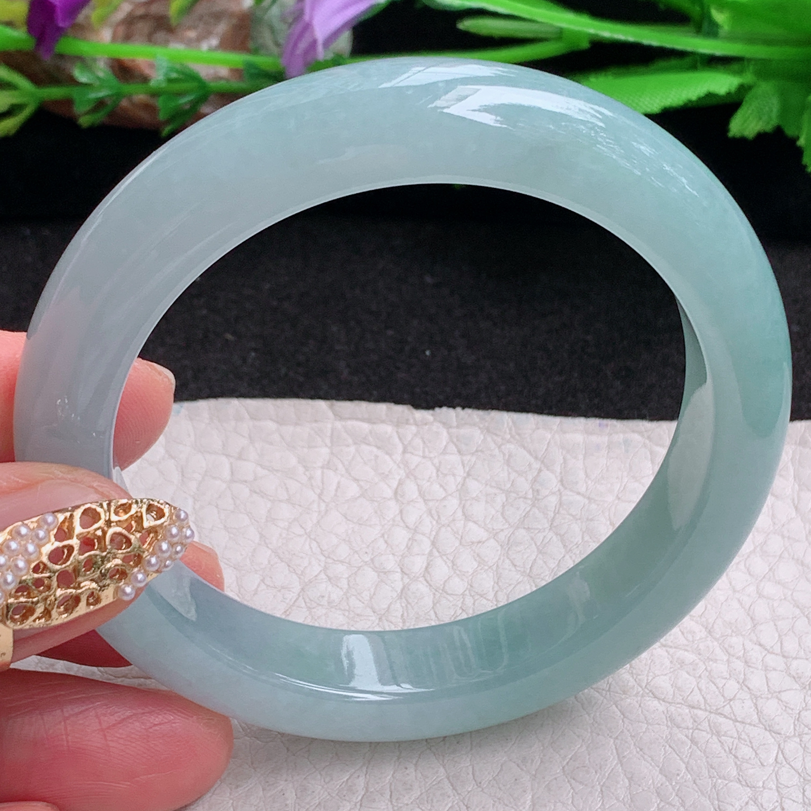 r实拍55*11.6*8.5平安镯 缅甸翡翠a货手镯冰蓝女款正圈玉镯子