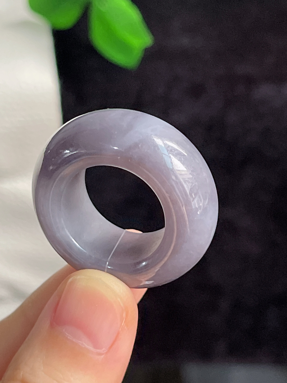 和田玉烟紫宽版指环