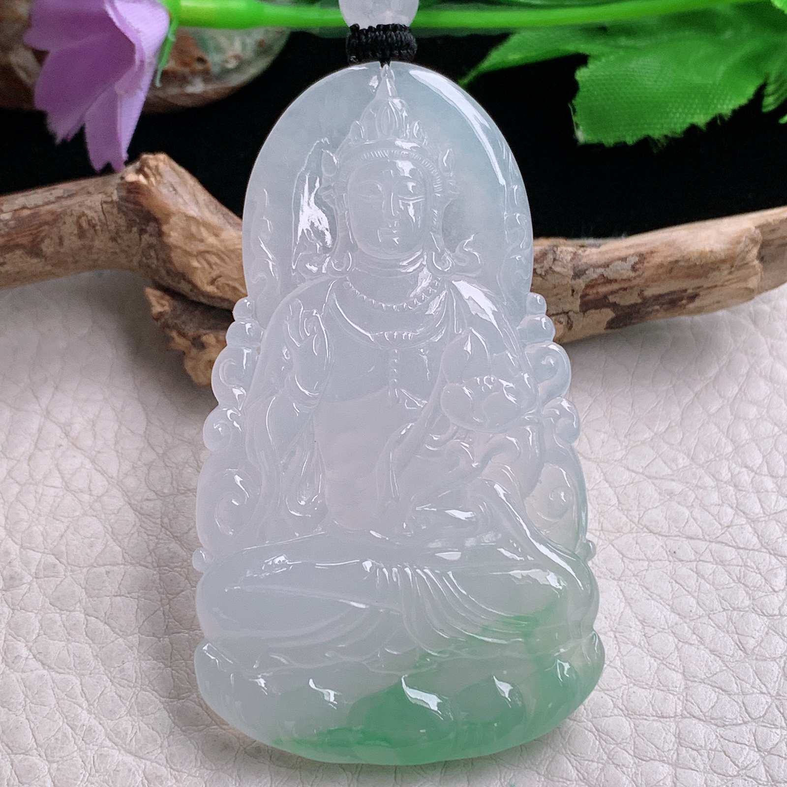 yl实拍64.6*37*5.8缅甸翡翠冰润飘绿度母观音 玉观音玉吊坠 玉挂件